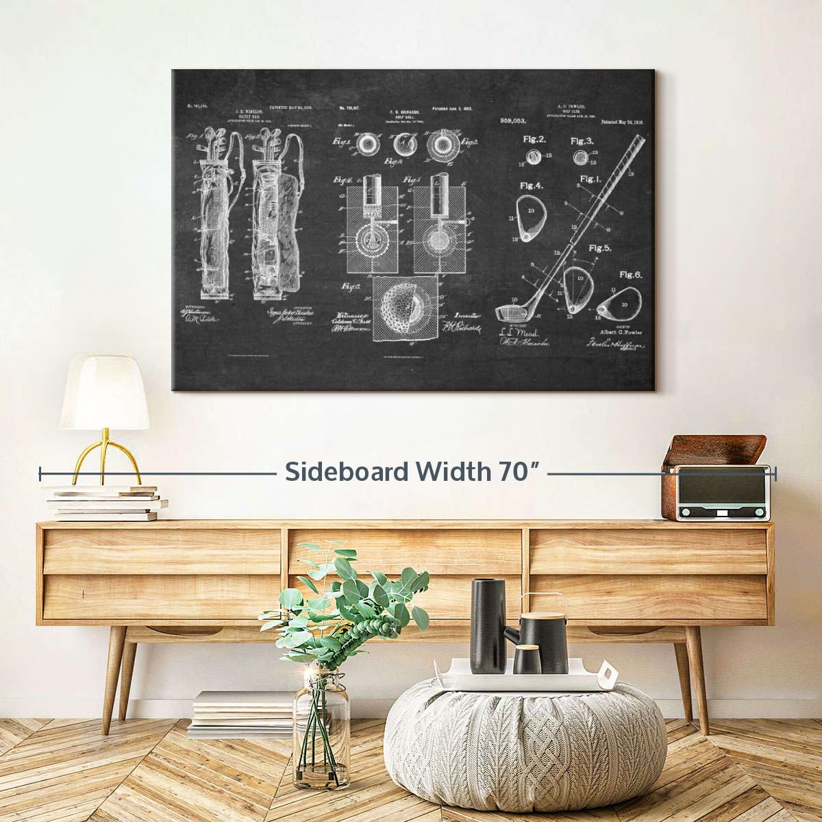 ElephantStock Golf Patents Canvas - 1 Panel Sports Patent Wall Art Decor - Sports Decorations for Boys Room - Wall Art and Office Decor - 48" X 32"