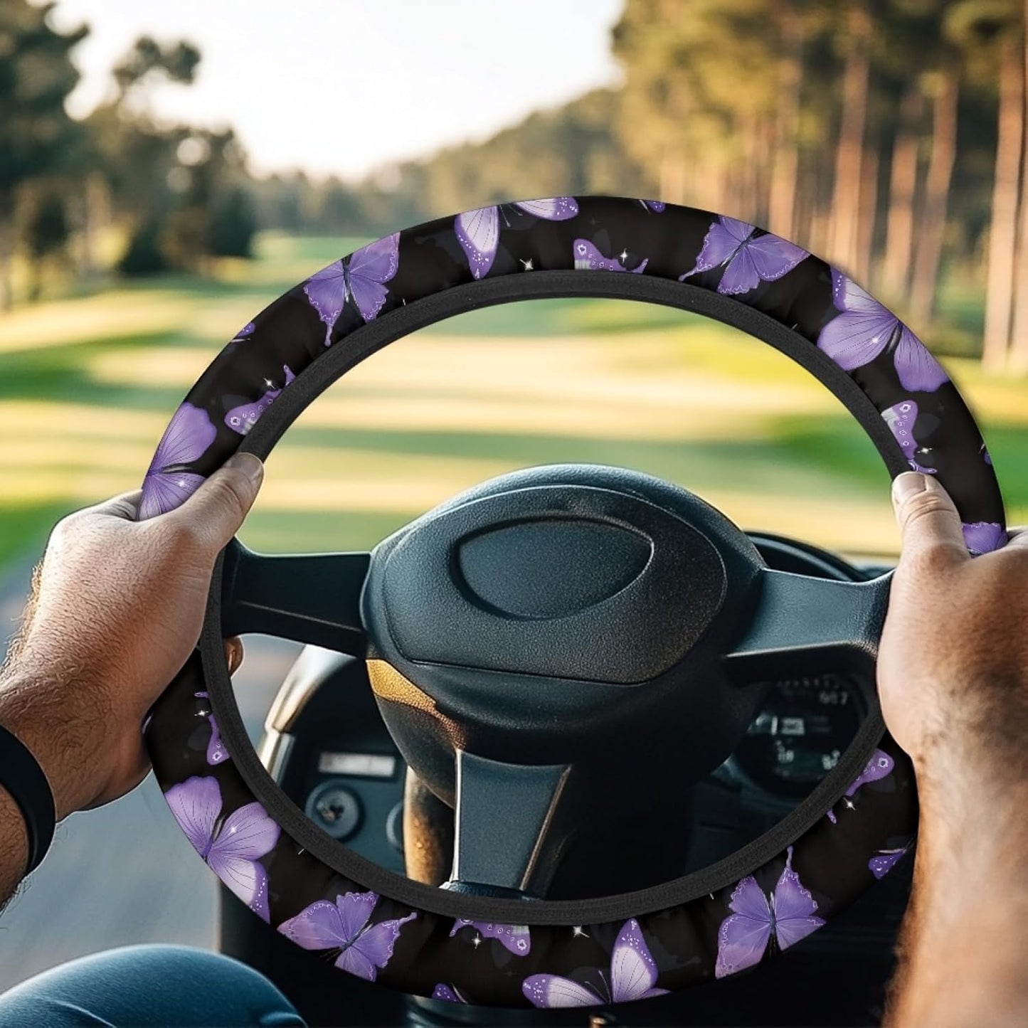 Purple Butterfly Golf Cart Steering Wheel Cover 13 Inch - 14 Inch Club Cars Wheel Covers Universal Golf Cart Accessories Great Gifts for Golfer