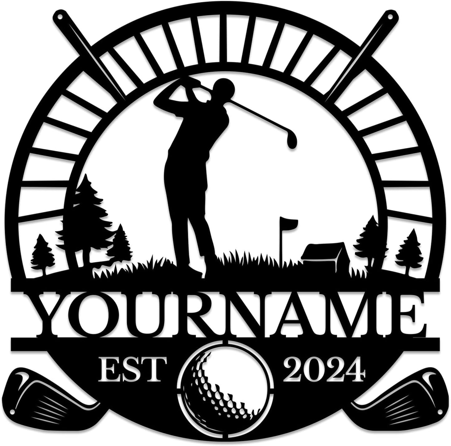 Golf Art Metal Signs,Custom Golf Metal Name Signs,Personalized Golf Signs,Black Golf Metal Wall Art Signs,Golfball Home Outdoor Metal Signs (Style D)