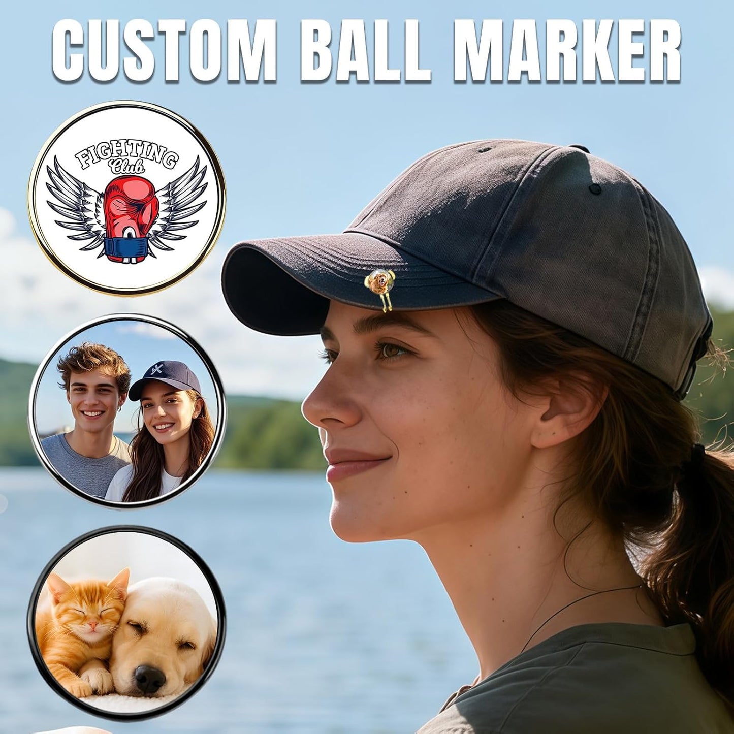 Custom Ball Marker Hat Clip, Personalized 1" Golf Ball Marker Hat Clip, Golf Ball Marker with Your Personalized Photo/Logo/Text,Ideal Golf Gift for Men Women