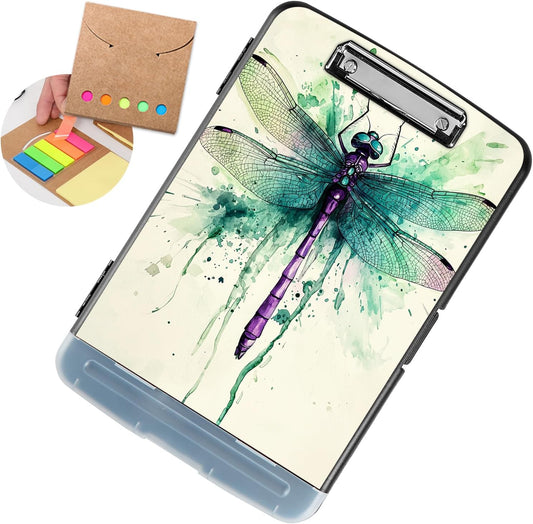 Clipboard with Storage - Large Capacity,Nursing Clipboard with Pen Holder,Heavy Duty,Plastic Side-Opening Folder for Teacher,Nurse - Dragonfly
