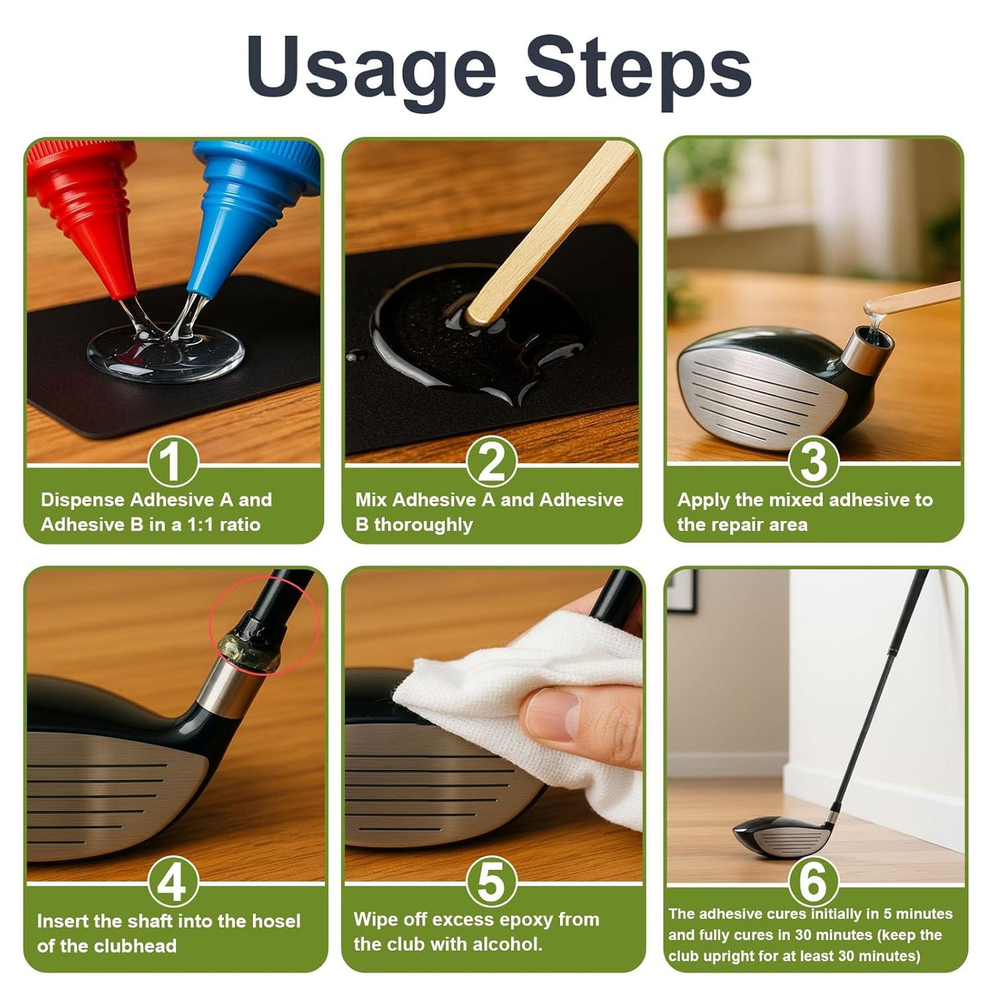 5min Golf Club Epoxy, 125+125ml Extra Strength Golf Shaft Epoxy, Applicable to All Clubheads, Drivers, Putters, and Irons, Compatible with Graphite and Steel Shafts (Fast Cure)