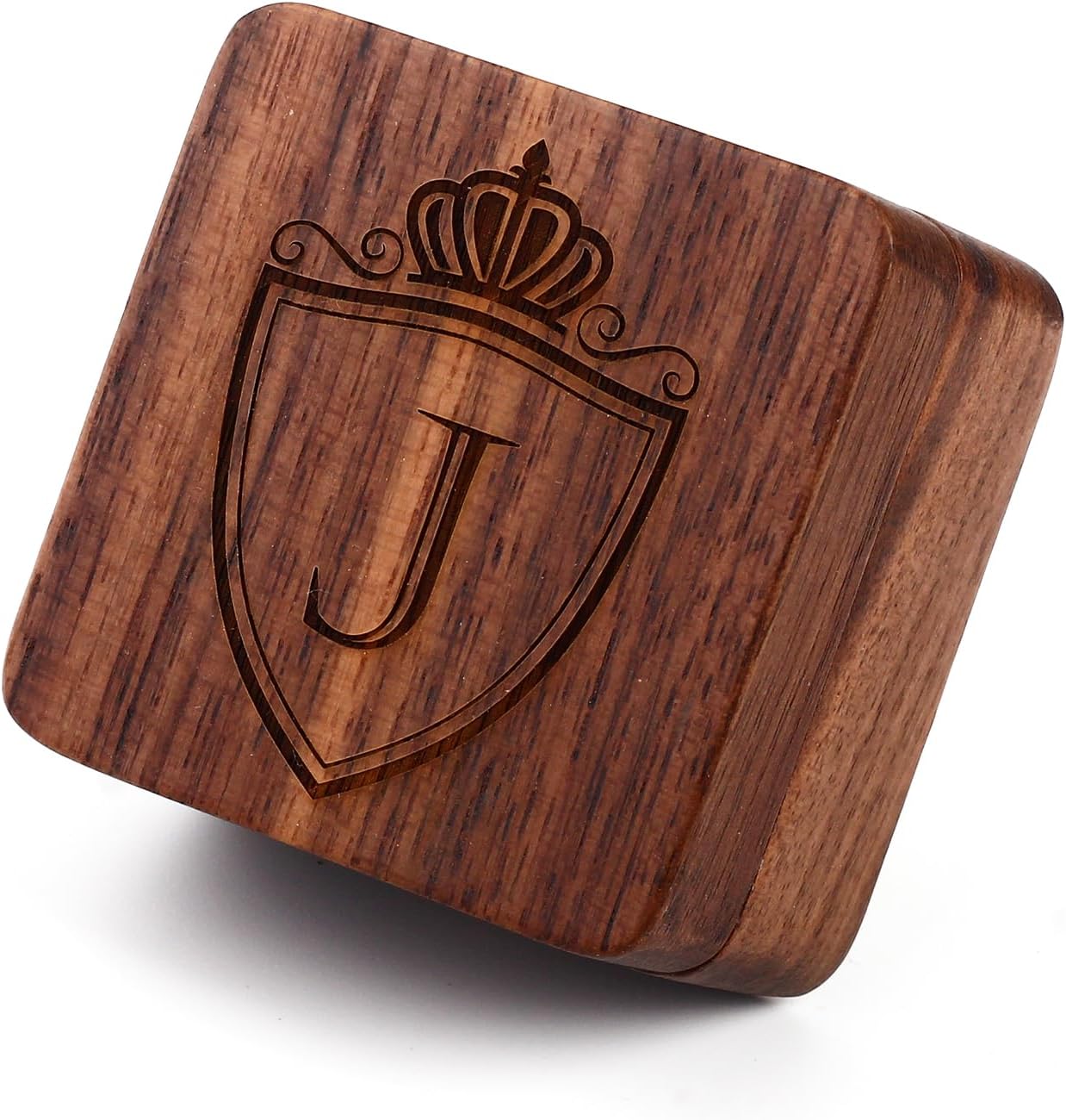 Mens Initial Silver Cufflinks A-Z Alphabet Letter Steel Cuff Links with Engraved Walnut Wood Box Groom Groomsman Wedding Set…