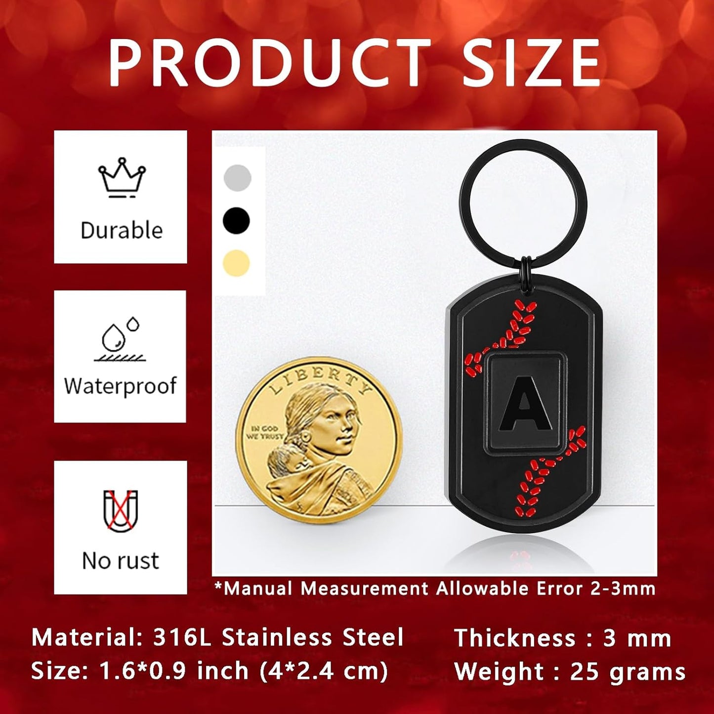 Initial Keychain Gifts for Men,Baseball Dog Tag Mens Keychains for Men Him Dad