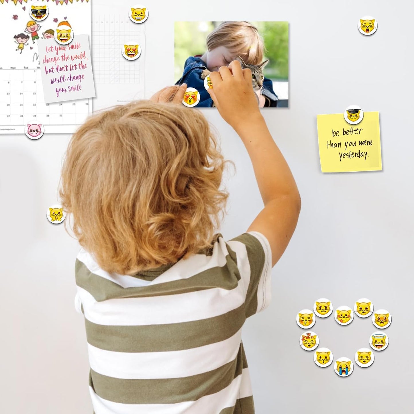 MORCART 54Pcs Emoji Fridge Magnets Cat Refrigerator Magnets for Locker Whiteboard - Cut Magnets for School Home Kitchen Office Gift for Family and Friend EM-023
