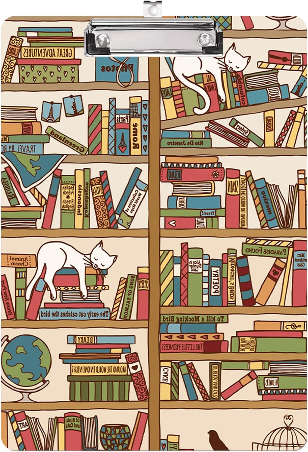 The Cat and The Bookshelf Plastic Clipboard with Finish Clip 8.7" x 12.5" Perfect for Modern Office Seminars Workshops Home School Classroom and Event