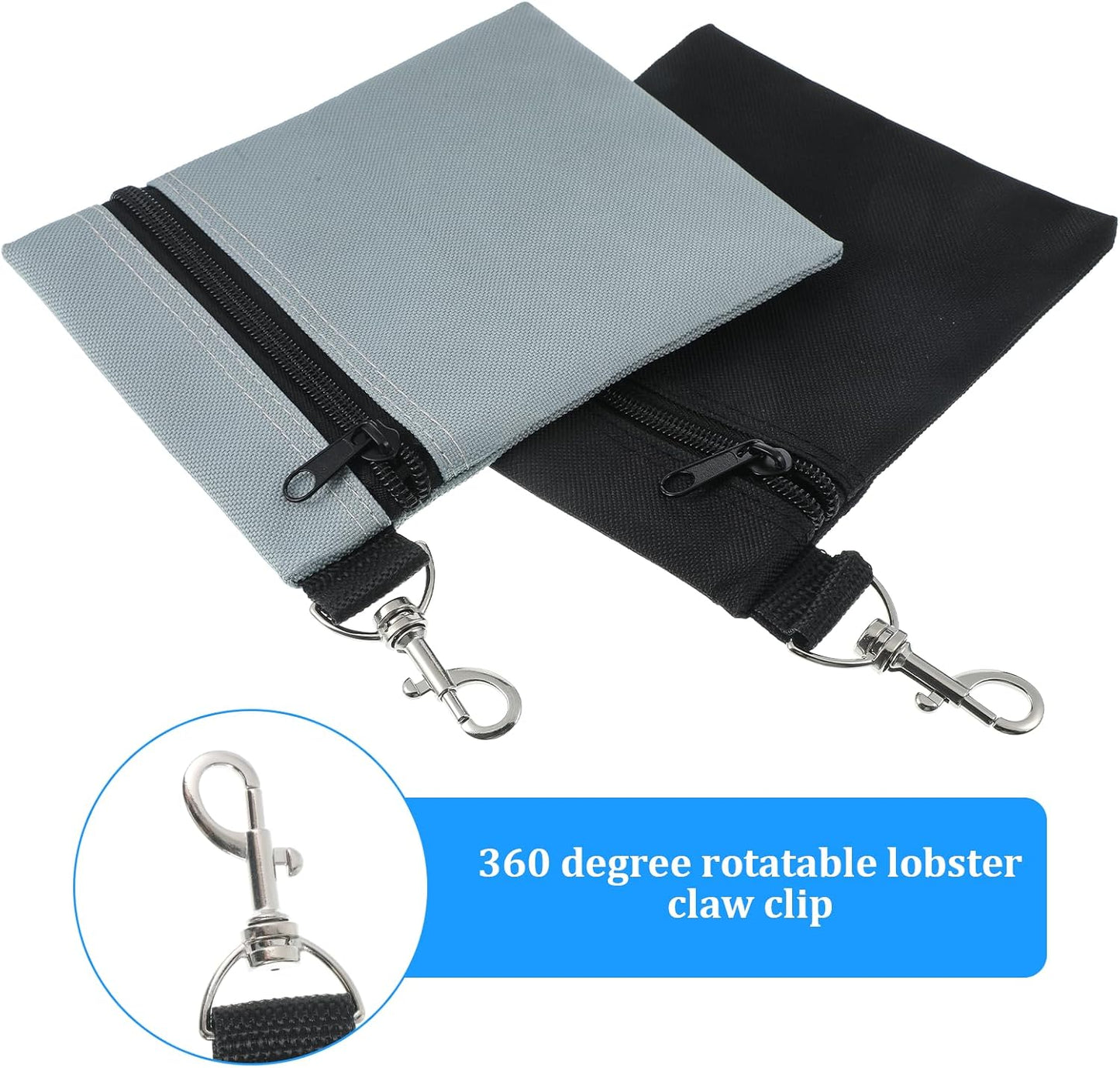 2 Pack Golf Ball Bag, Golf Tee Bag Pouch 6.7" x 5.5" Zippered Pouch with Metal Lobster Clip, Waterproof Golfs Accessories Organizer for Tees Balls, Valuables Holder, Men Women (Black, Gray)