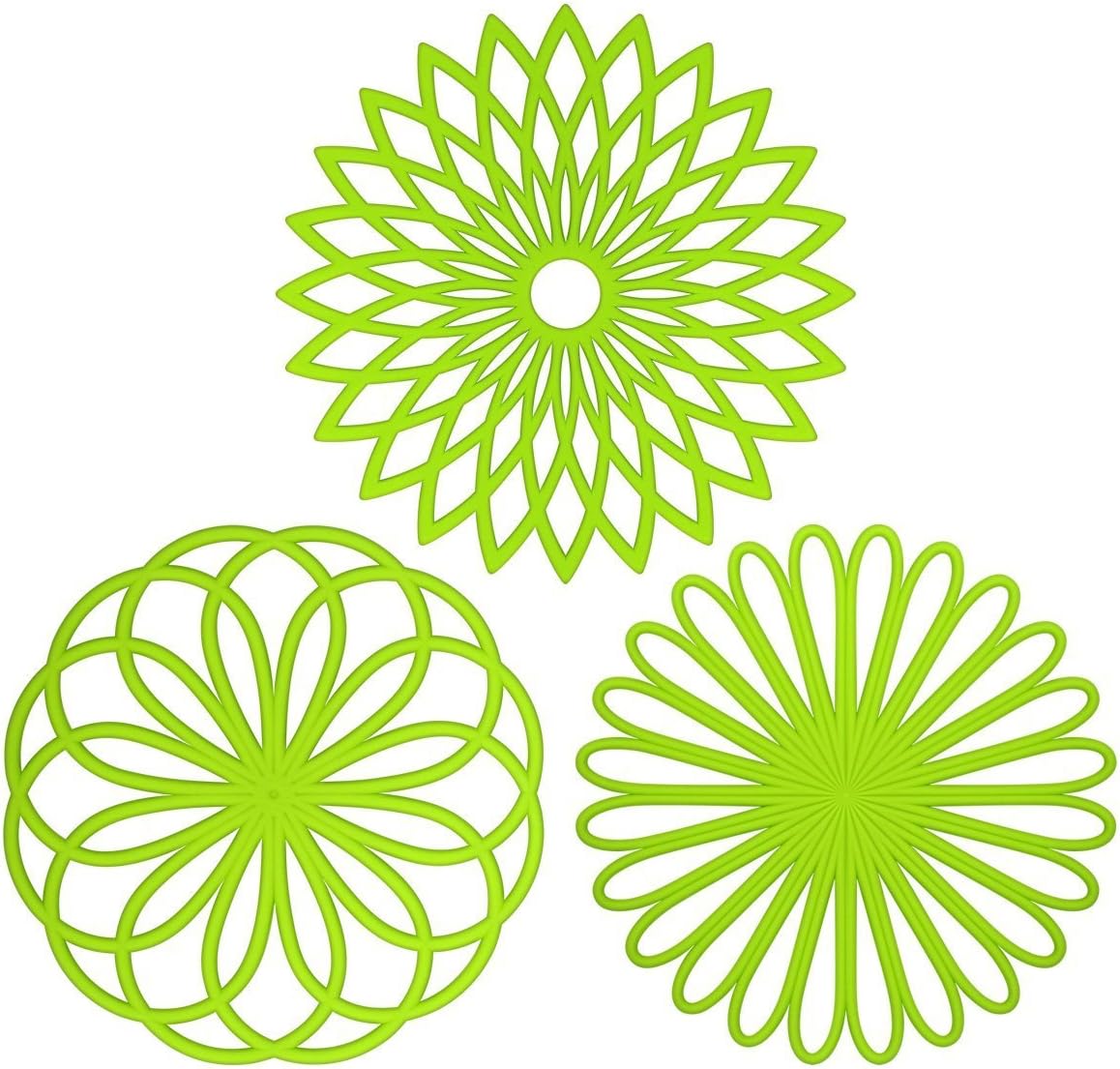 ME.FAN Silicone Trivet Mat - Kitchen Hot Pads for Pots & Dish - Insulated Teapot Trivet - Flexible, Durable, Non-Slip Large Coasters 3 Set Grass Green