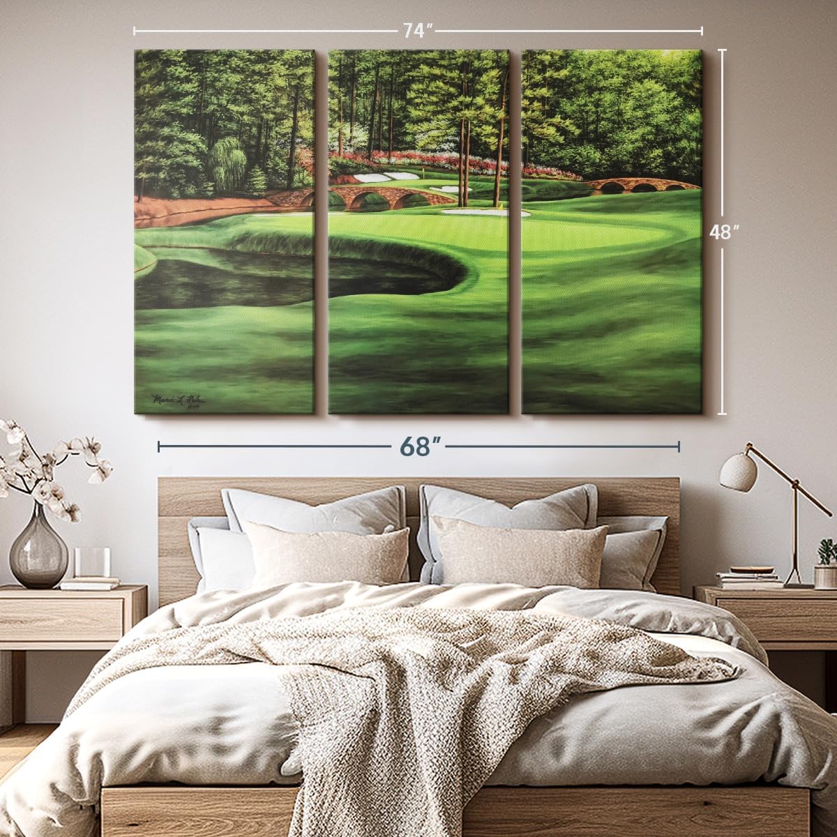 ElephantStock Augusta National 11th Hole I Wall Art - Horizontal Canvas - 3-Piece Living Room Wall Decor - Painting Sports Canvas Print - Green and Brown Decor for Wall by Marci Rule - 74" X 48"