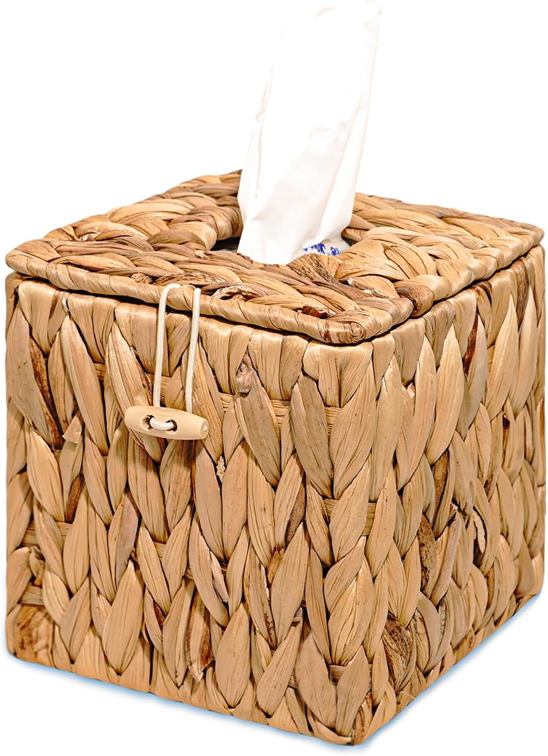 PINXIURY Tissue Box Cover Square Handwoven Rattan Tissue Box Holder, Natural Handmade, Boho Decorative Handcrafted Square Facial Tissue Holder with Lid, Rustic Decorative on Table and Bathroom, Office