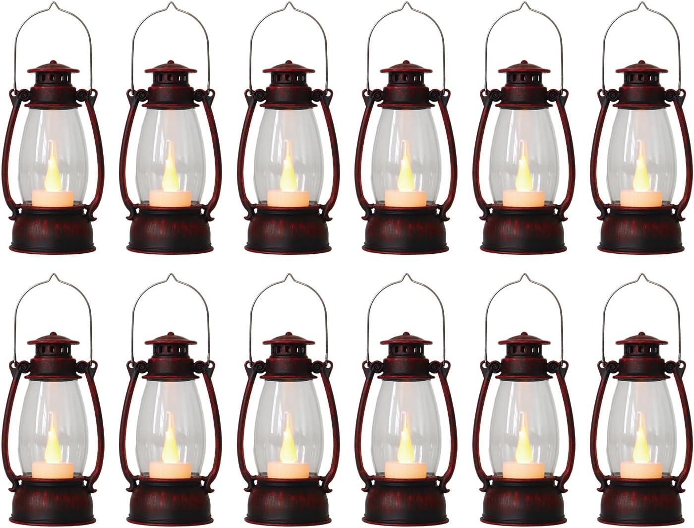 12Pcs Hand-Brushed Red Mini Lanterns for Vintage Christmas Table Decorations – 6Inch Small Candle Lanterns for Western Cowboy Camping Halloween Weddings Party Centerpiece & Hanging Ornaments