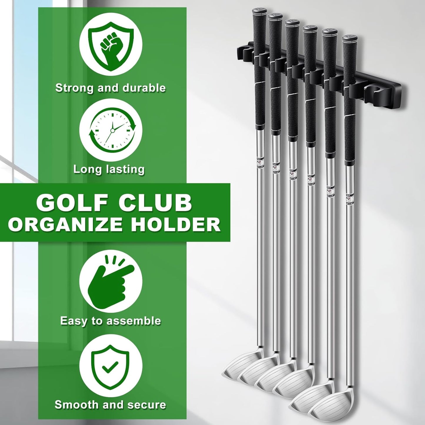 Wooden Golf Club Holder Wall Mount Golf Club Rack Hanger Organizer for Wall Display Garage Putters with Screws, Grip up Type