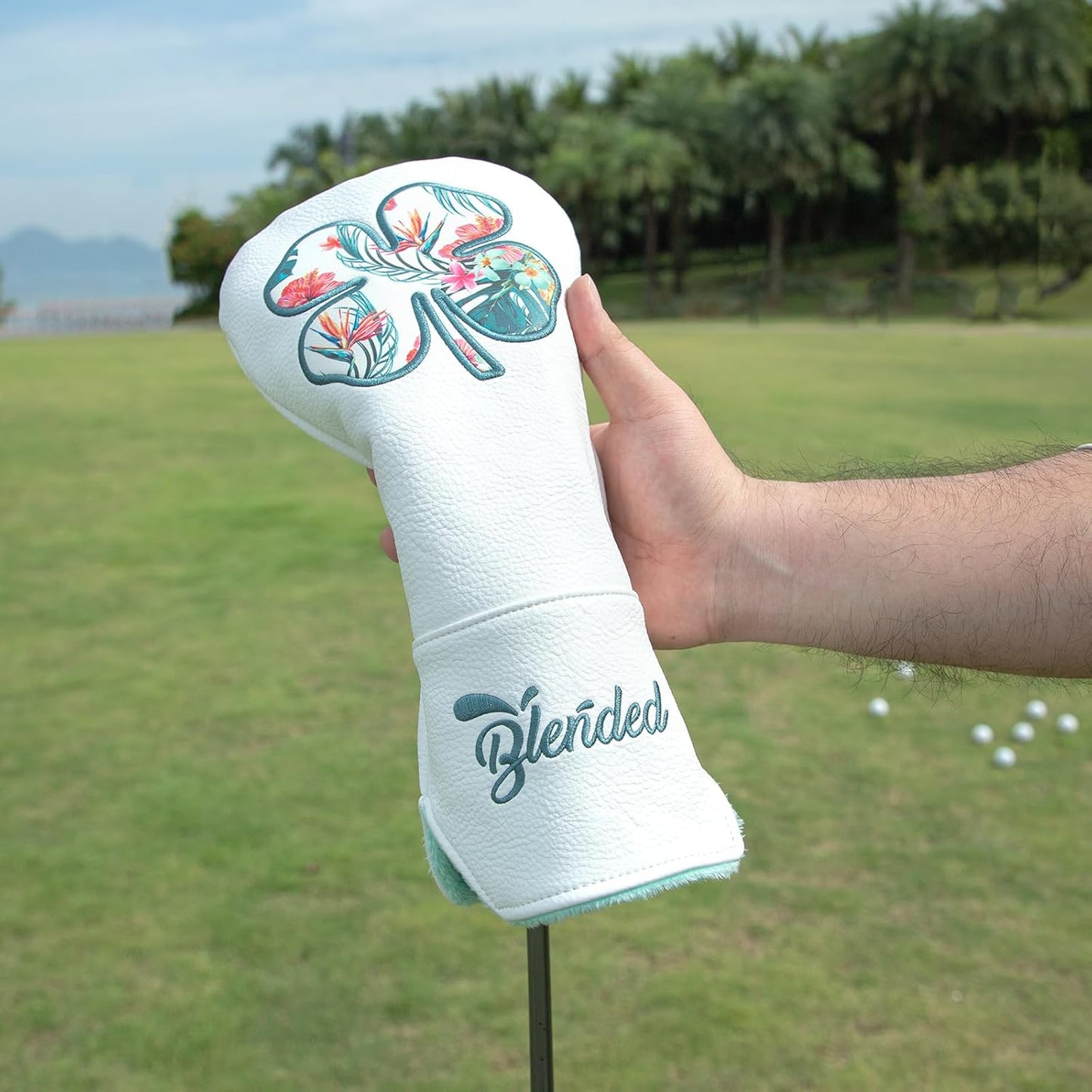 Golf Club Covers White Lucky Clover Golf Head Covers Driver Covers Fariway Wood Headcover Hybrid Covers Leather Golf Headcover with Number Tag for All Brand