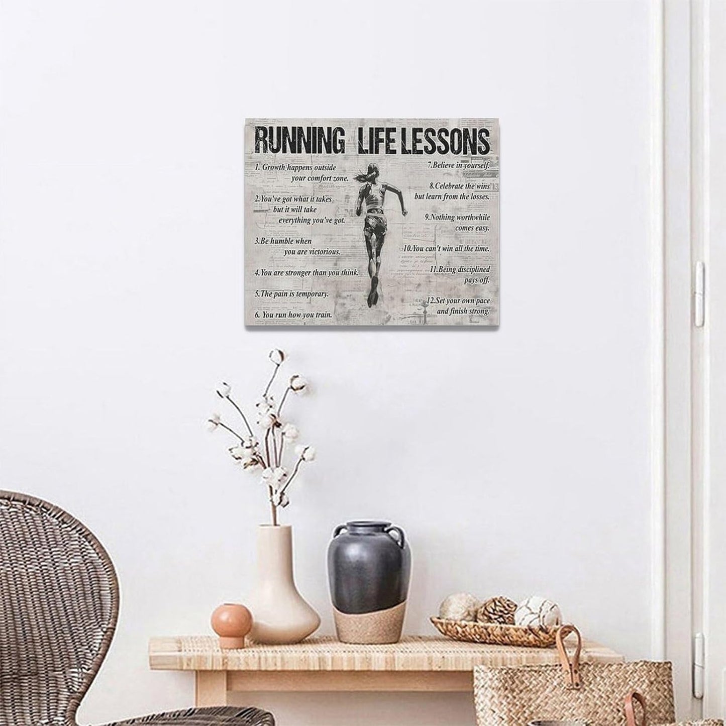 Vintage Running Sports Wall Art Running Life Lessons Wall Decor Running Sign Retro Poster Girl Teenager Room Motivational Decorations Canvas Print Painting Artwork for Bedroom Living Room 20"x16"