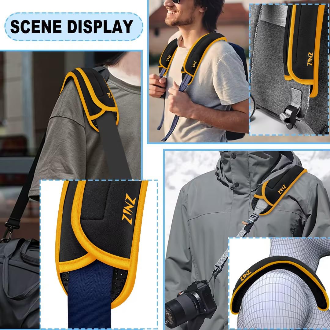 ZINZ 2-Pack Universal Shoulder Pad with Ultra Thick Cushion for Bag Luggage Bag Crossbody, Plus Long & Anti-Slip & Breathable,Black-Yellow Edge