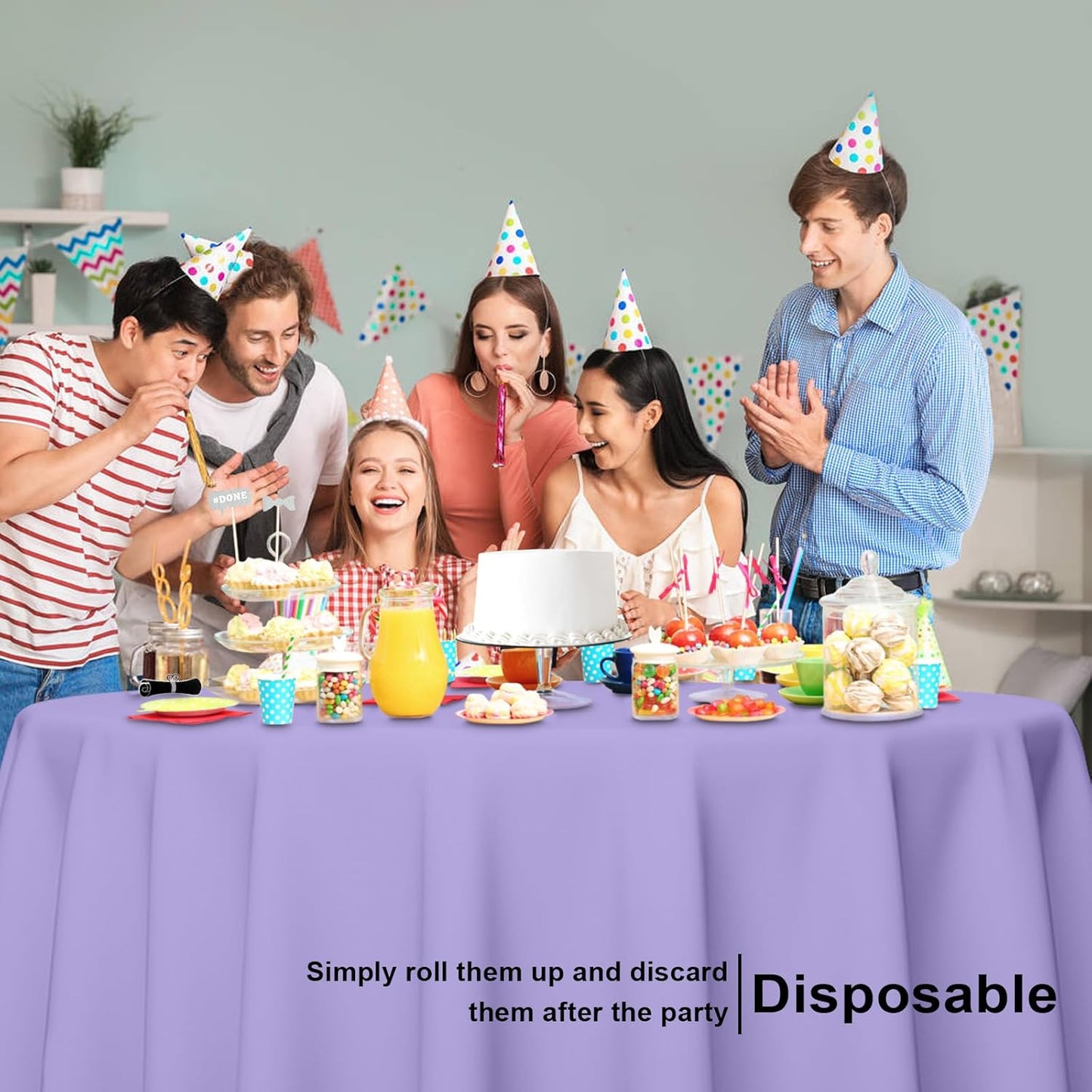 12 Pack Round Disposable Light Purple Tablecloth, Light Purple Plastic Table Cloths for Parties Disposable, 84x84 in Waterproof Camping Tablecloth for Birthday Party Baby Shower Picnic School