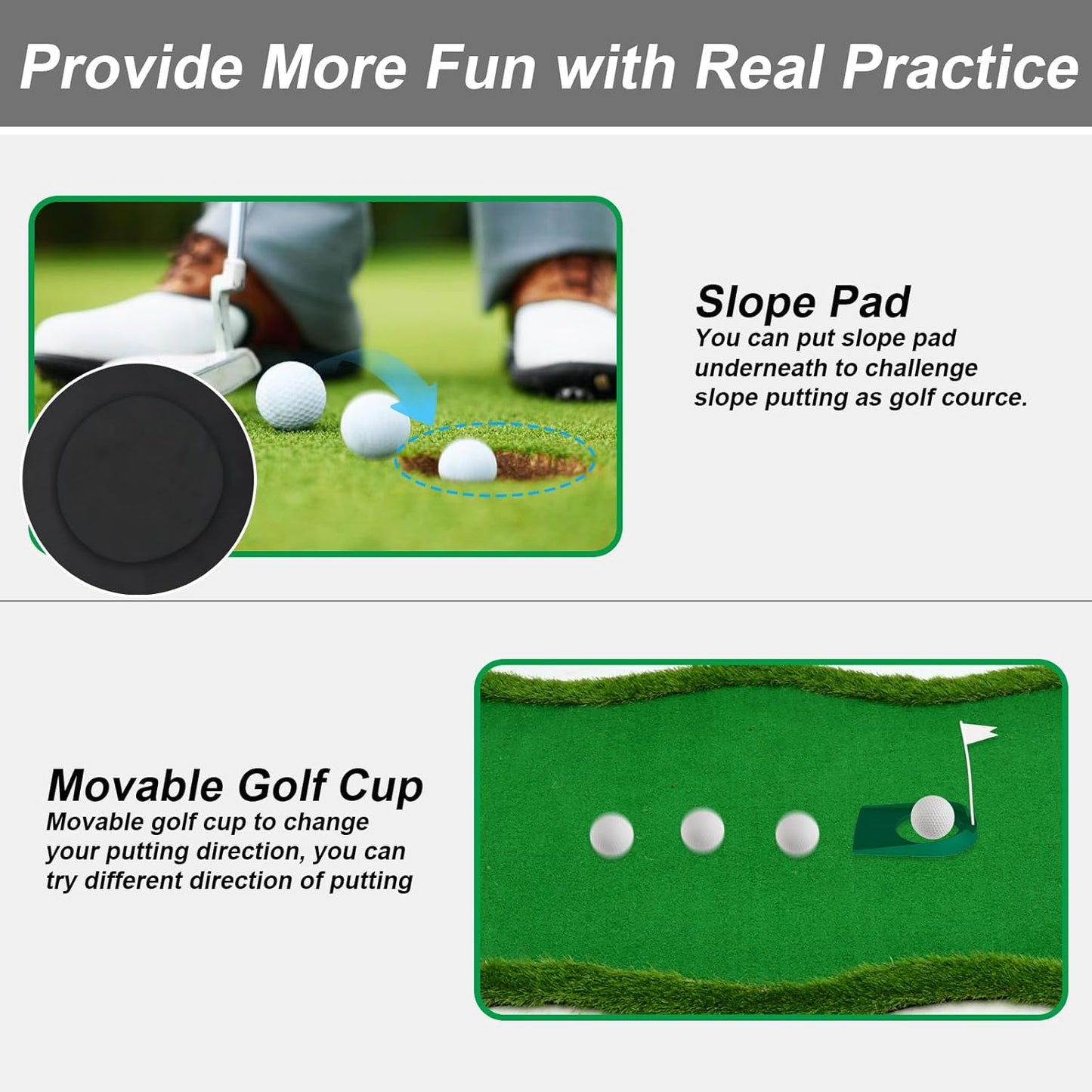 Nice C Putting Green Indoor, Putting Green, Golf Simulators for Home, Golf Putting Mat, Putting Mat Putting Green Outdoor, Challenge Putting Cup, 3 Holes, Flags, and Slope