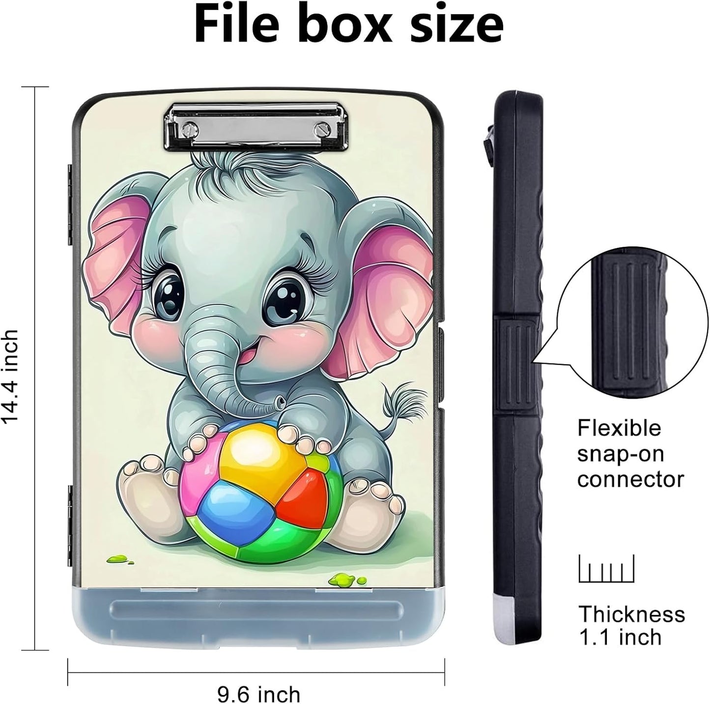 Clipboard with Storage - Large Capacity,Nursing Clipboard with Pen Holder,Heavy Duty,Plastic Side-Opening Folder for Teacher,Nurse - Cute Elephant