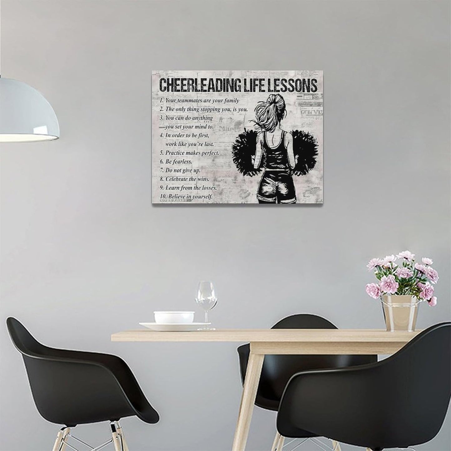 Cheerleading Wall Art Cheerleading Life Lessons Wall Decor Cheerleading Sign Retro Poster Girl Woman Room Decorations Canvas Print Painting Artwork for Bedroom Bathroom Living Room 16"x12"