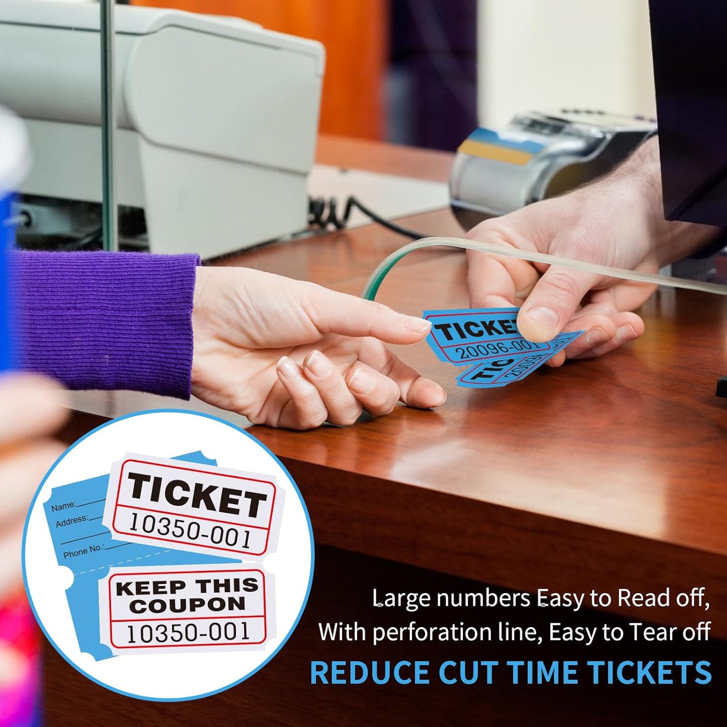 L LIKED 2000 Assorted Raffle Tickets Rolls with Consecutive Numbers 2 Rolls of 1000 Double Tickets-White,Blue