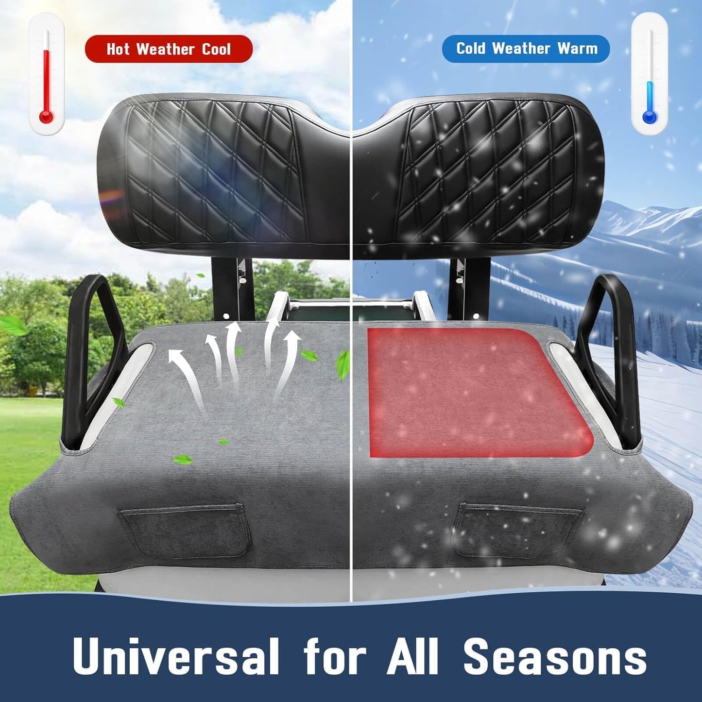Golf Cart Seat Blanket Covers, Breathable Heavy Duty Universal Golf Cart Seat Covers for Club Car DS Precedent EZGO TXT RXV with 2 Pockets for Your Golf Items