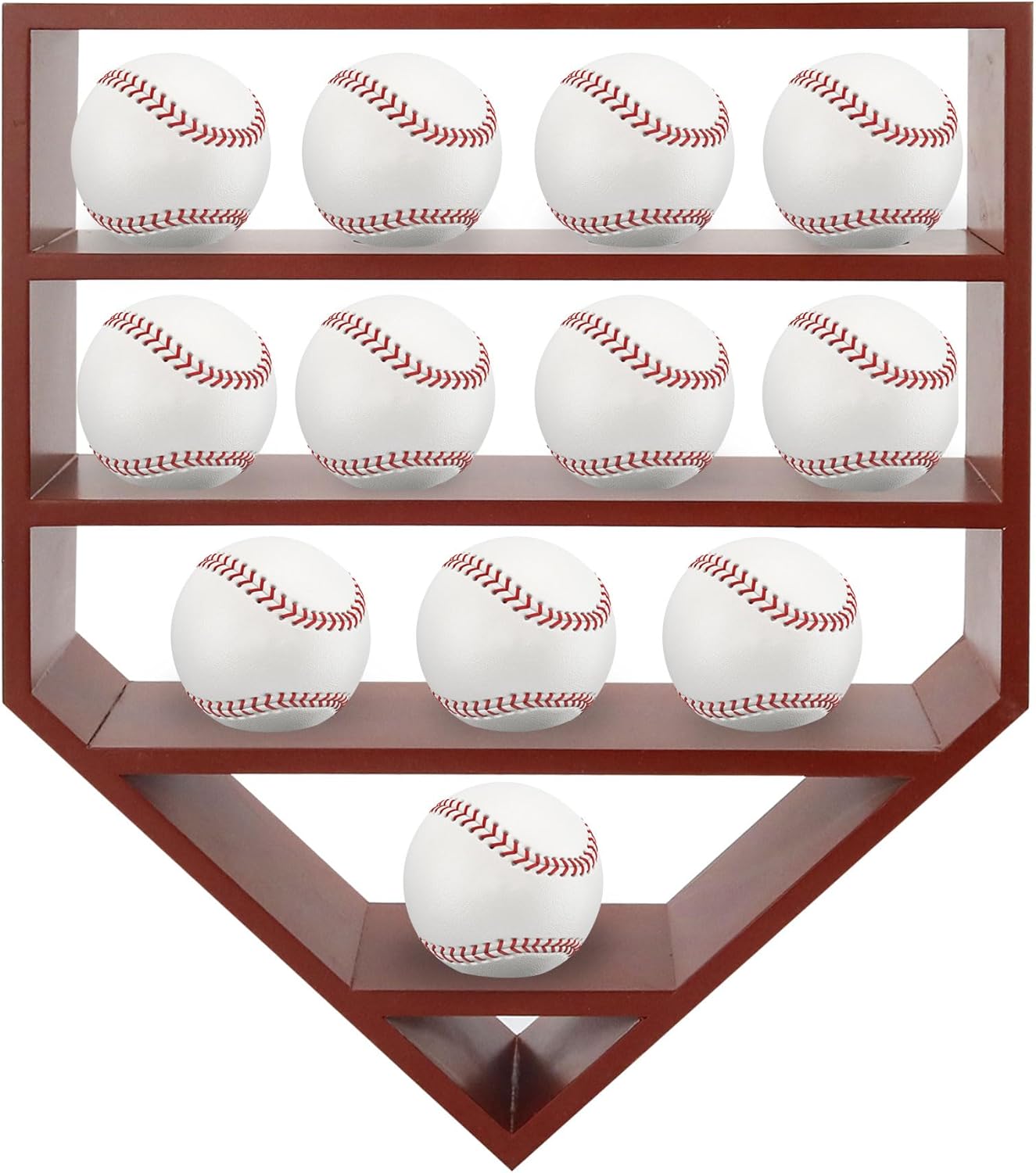 Baseball Display Case,Baseball Holders for Balls,12.8x16 inches Large Cherry Shadow Box for 12 Baseballs Wall Mount,Without Door,for Home Run and Collector Autograph Balls