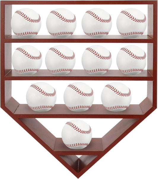 Baseball Display Case,Baseball Holders for Balls,12.8x16 inches Large Cherry Shadow Box for 12 Baseballs Wall Mount,Without Door,for Home Run and Collector Autograph Balls