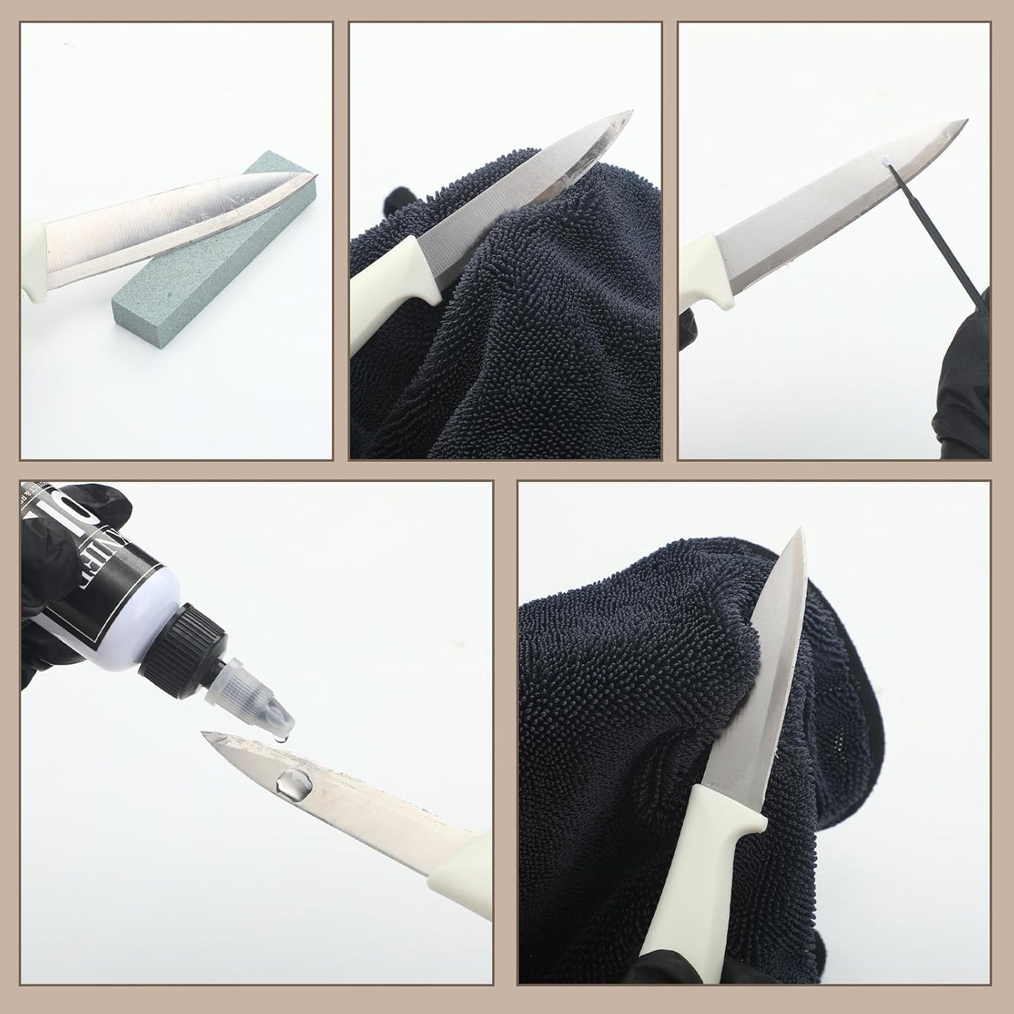 LemonRoad 108 Pcs Knife Oil Rust Eraser Kit Includes Rust Remover Sword Maintenance Oil Microfiber Cloth Black Gloves Cotton Swabs for Carbon Steel Blade, Cleaning, Protection and Lubricant Care Set