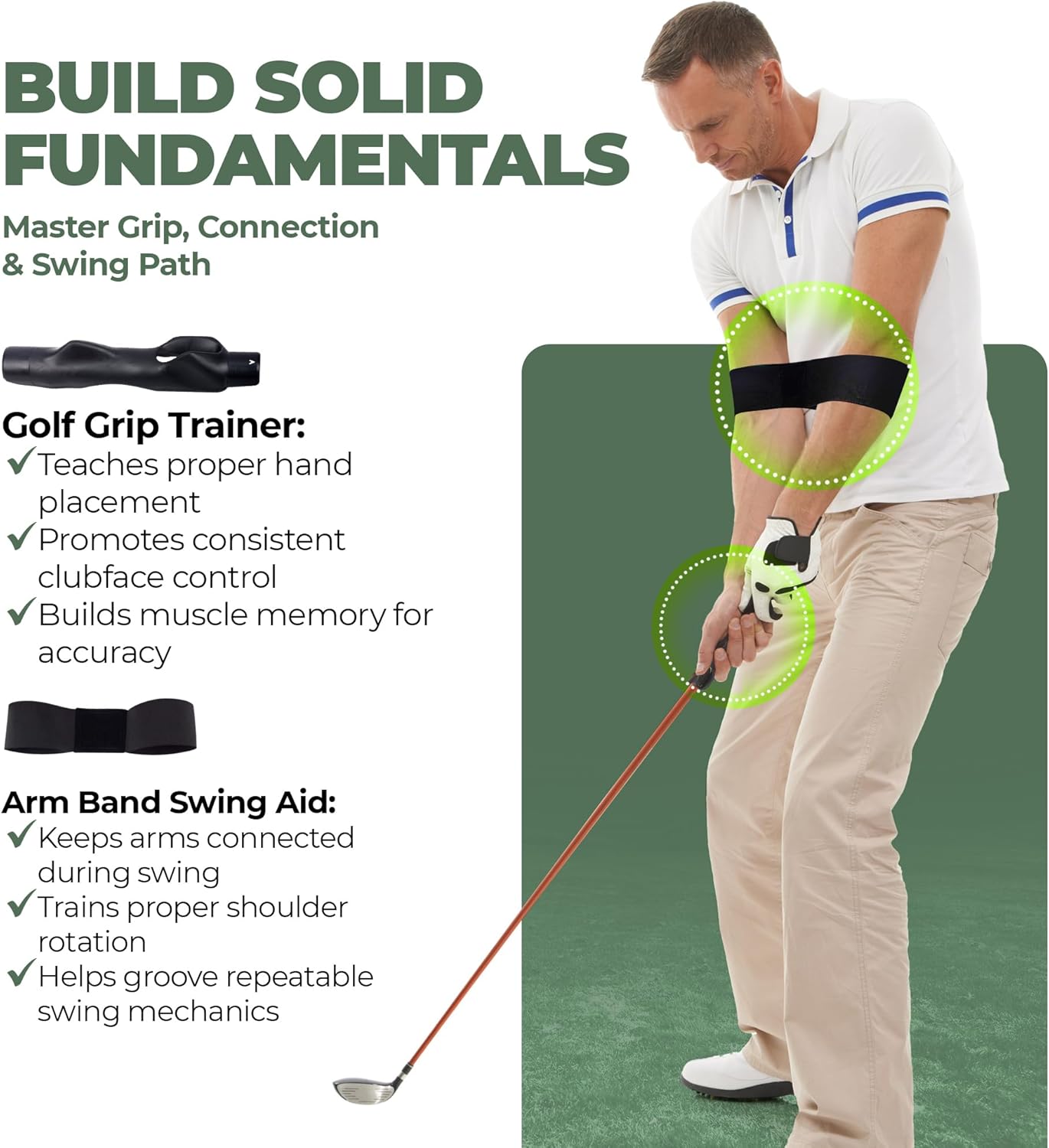 6-in-1 Golf Training Aid w/Divot Board, Golf Grip Trainer, Swing Trainer, Alignment Sticks | Golf Accessories for Men & Women | Hitting Mat Practice Indoor & Outdoor