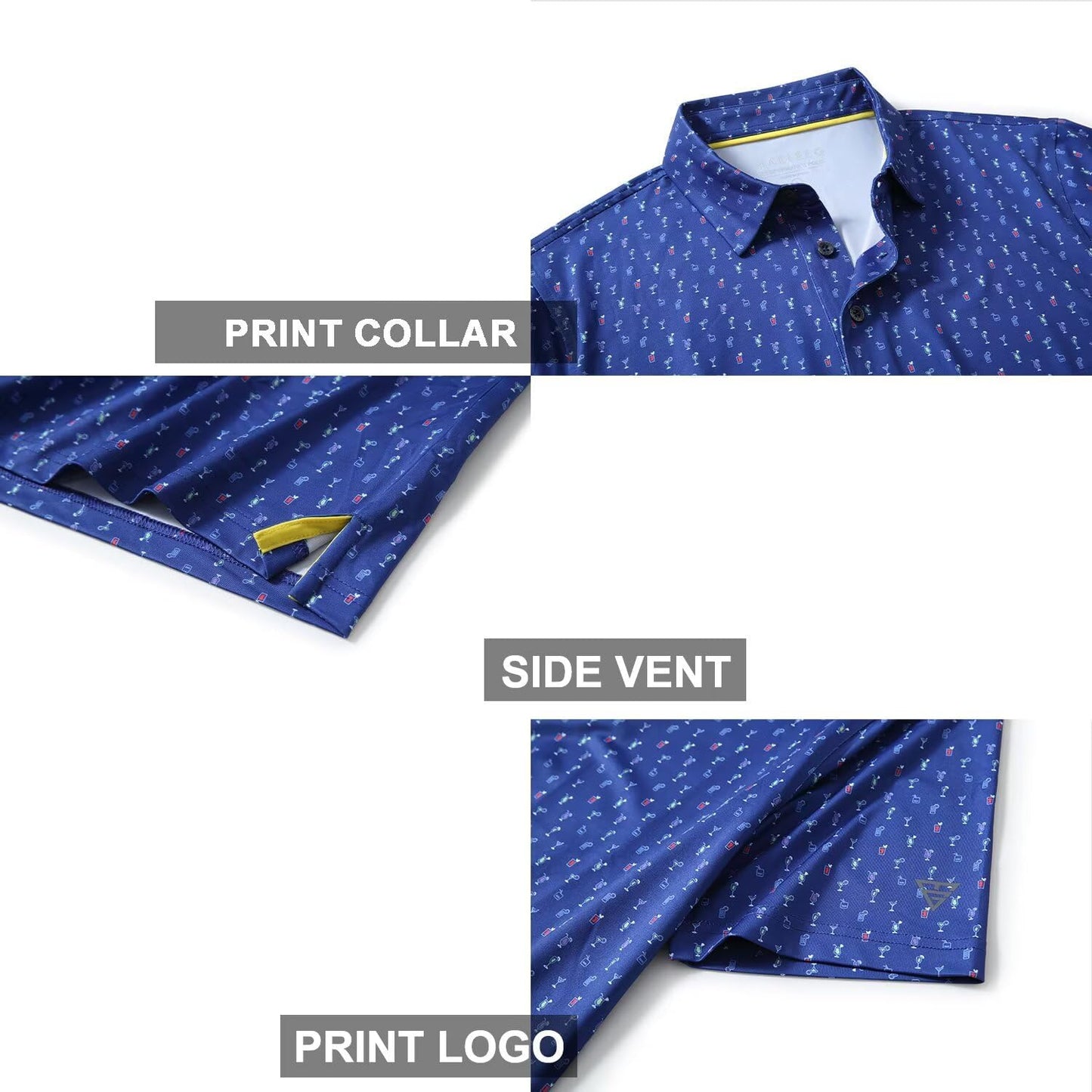 Golf Shirts for Men Dry Fit Short Sleeve Print Performance Moisture Wicking Polo Shirt