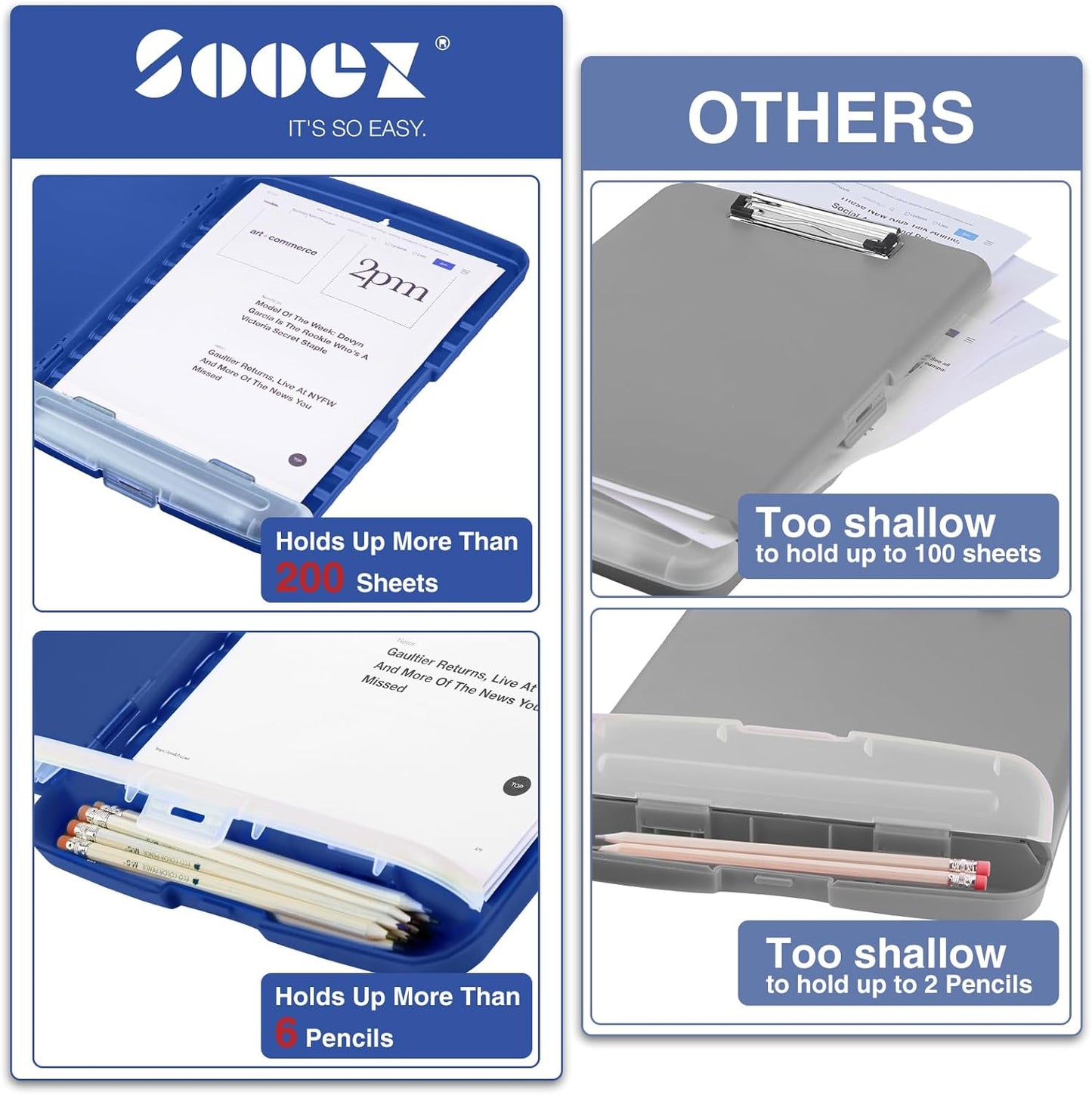 Sooez Clipboards with Storage, High Capacity Clip Boards 8.5x11 with Storage, Heavy Duty Nursing Clipboard Folder, Plastic Clipboard with Pen Holder for Women Teachers Work, School & Office Supplies