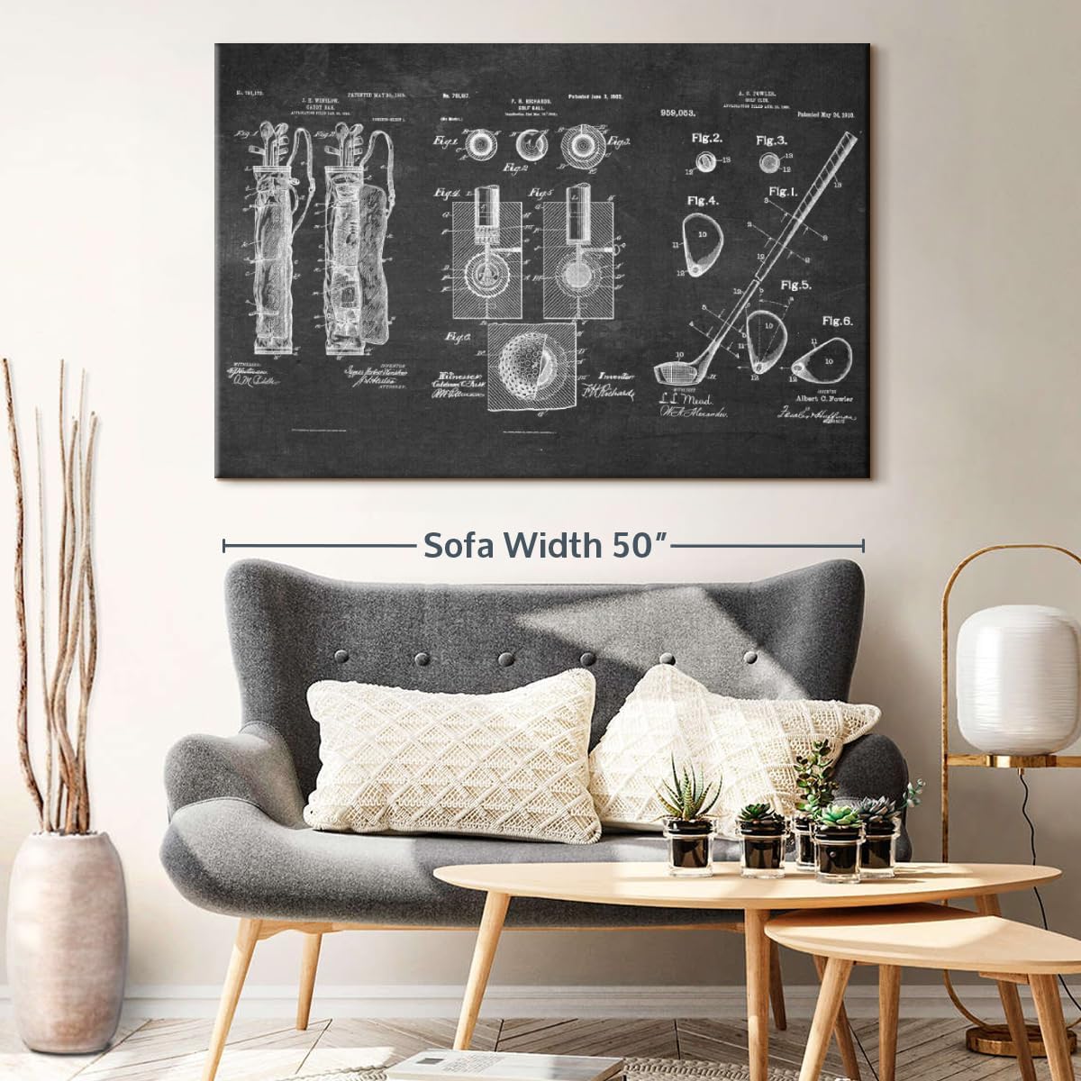 ElephantStock Golf Patents Canvas - 1 Panel Sports Patent Wall Art Decor - Sports Decorations for Boys Room - Wall Art and Office Decor - 51" X 34"