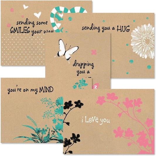 Current Kraft Thinking of You Friendship Greeting Card Set - Value Pack of 20 Cards With White Envelopes for Friends & Family, 5 Designs, Large 5" x 7" Assortment