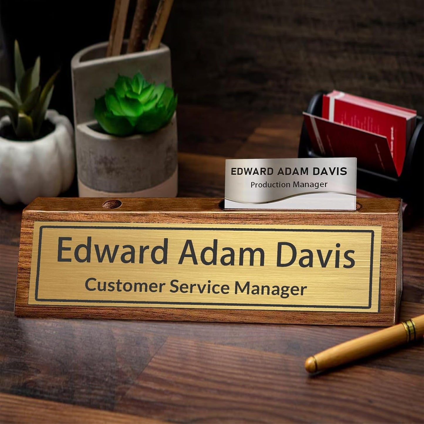 Custom Wooden Personalized Desk Name Plaque with Name Title - Office Desk Accessories & Gifts for Coworkers, Employees, Manager, Boss, Teacher
