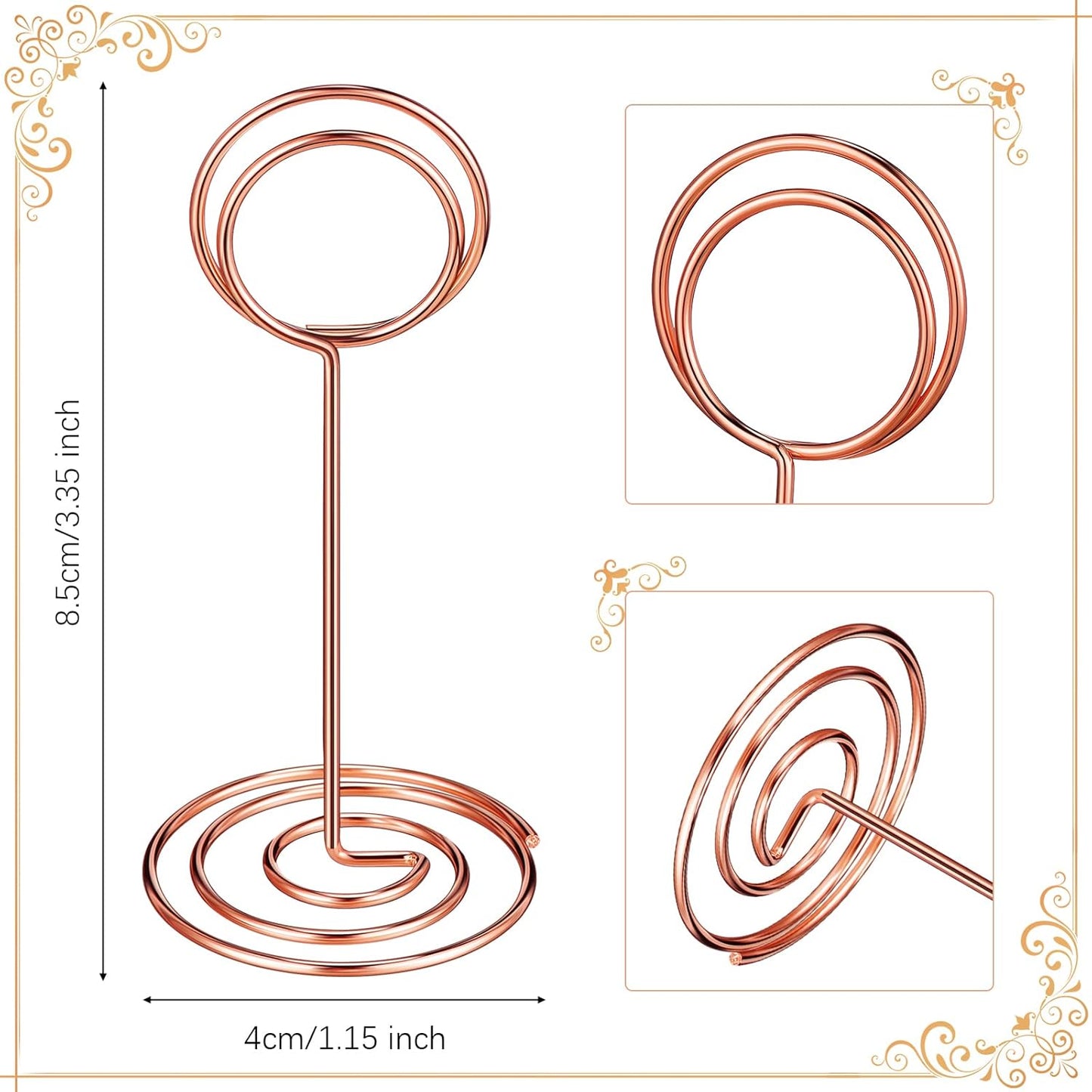 TecUnite 24 Pieces 3.35 Inch Table Number Holder Place Card Photo Holder Picture Name Menu Clips Memo Cards Stand for Wedding Reception Anniversary Birthday Party Centerpieces (Rose Gold)