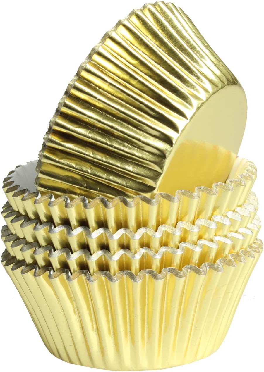 Gold-Foil Cupcake-Liners Paper-Baking-Cupcake,for Birthday Parties, Weddings,Standard Sized(pack of 100） …