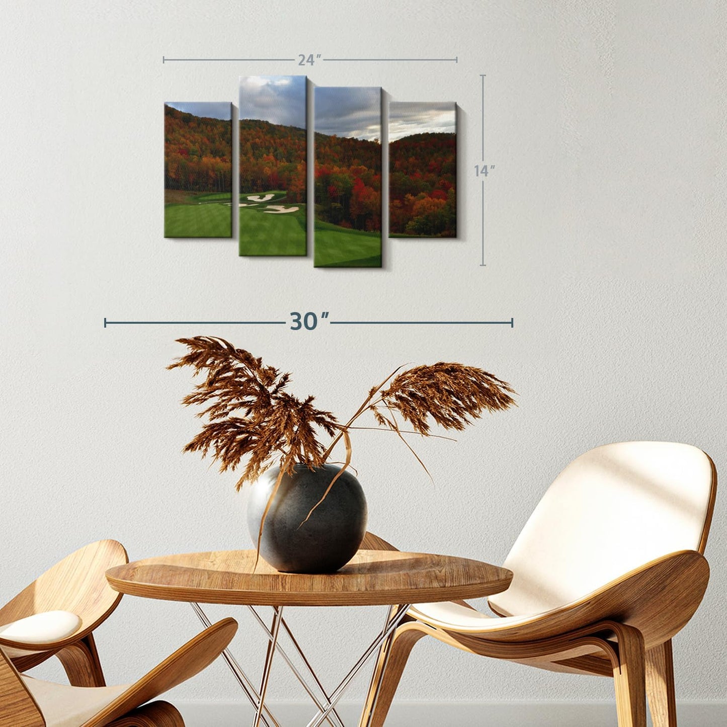 Elephant Stock Autumn Golf Course Wall Art - Horizontal Canvas - 4-Piece Living Room Wall Decor - Photography Sports Canvas Print - Blue and Orange Decor for Wall - 24" X 14"