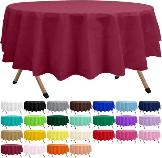 2 Pack Burgundy Premium Plastic Tablecloth Round 84 Inches Reusable Wine Red Decorative Table Cover for Dining, Wedding, Party, Indoor and Outdoor use