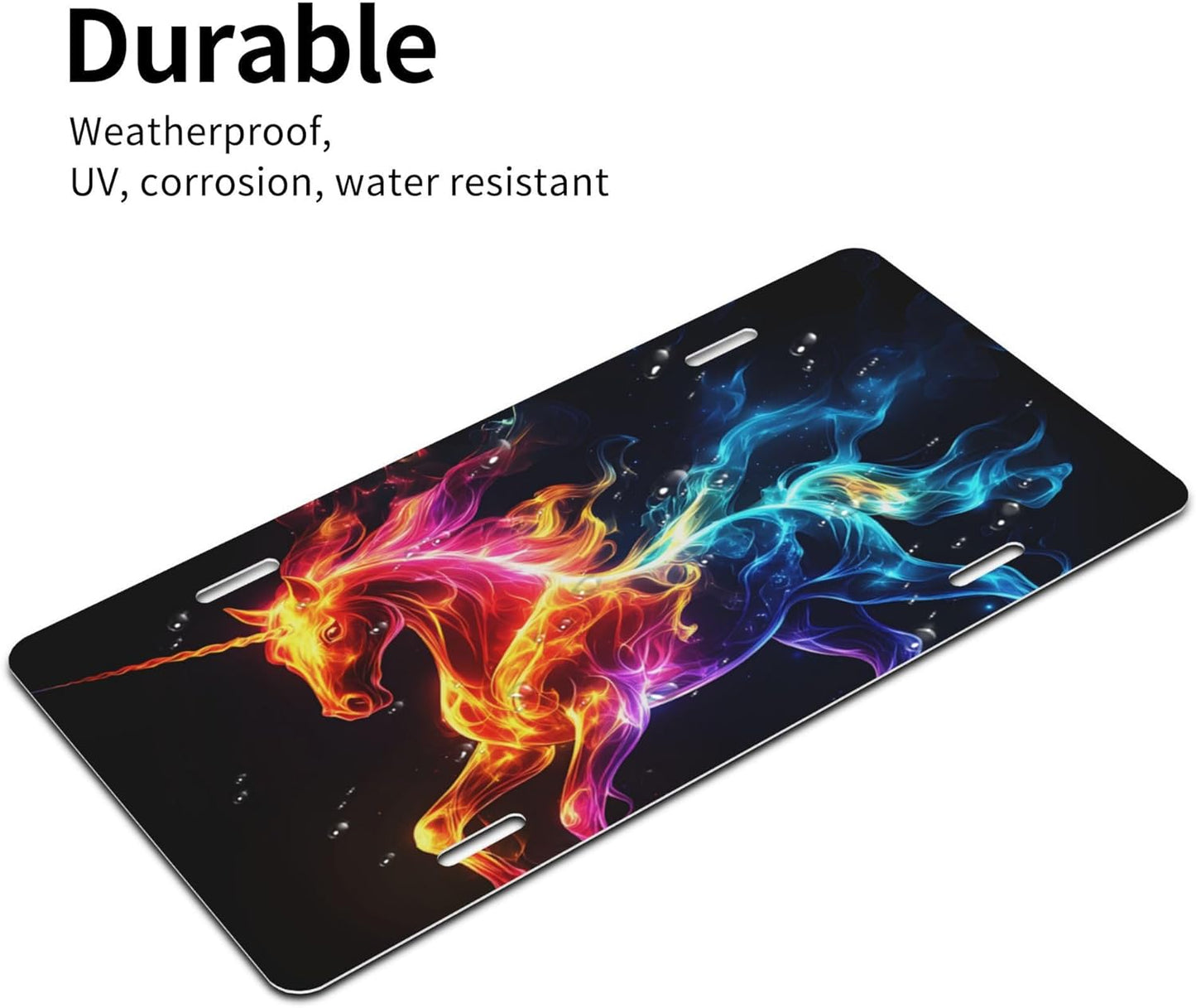 Front License Plate for Car Designs Color Flame Animal Horse Stainless License Plate Cover Holder for Men Women Metal Aluminum Decorative Accessory Vanity Tag Standard 6 X 12 inch (4 Holes)