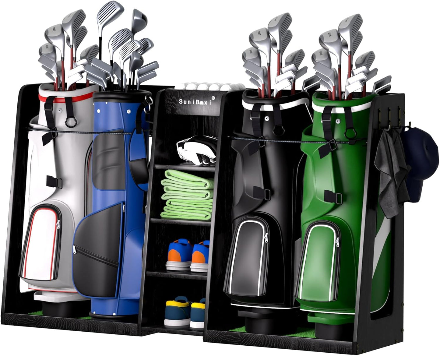 Wooden Golf Storage Organizer for Garage, Premium Golf Bag Holder Rack for Golfing Accessories, Great Gift for Golfers,Husband, Dad