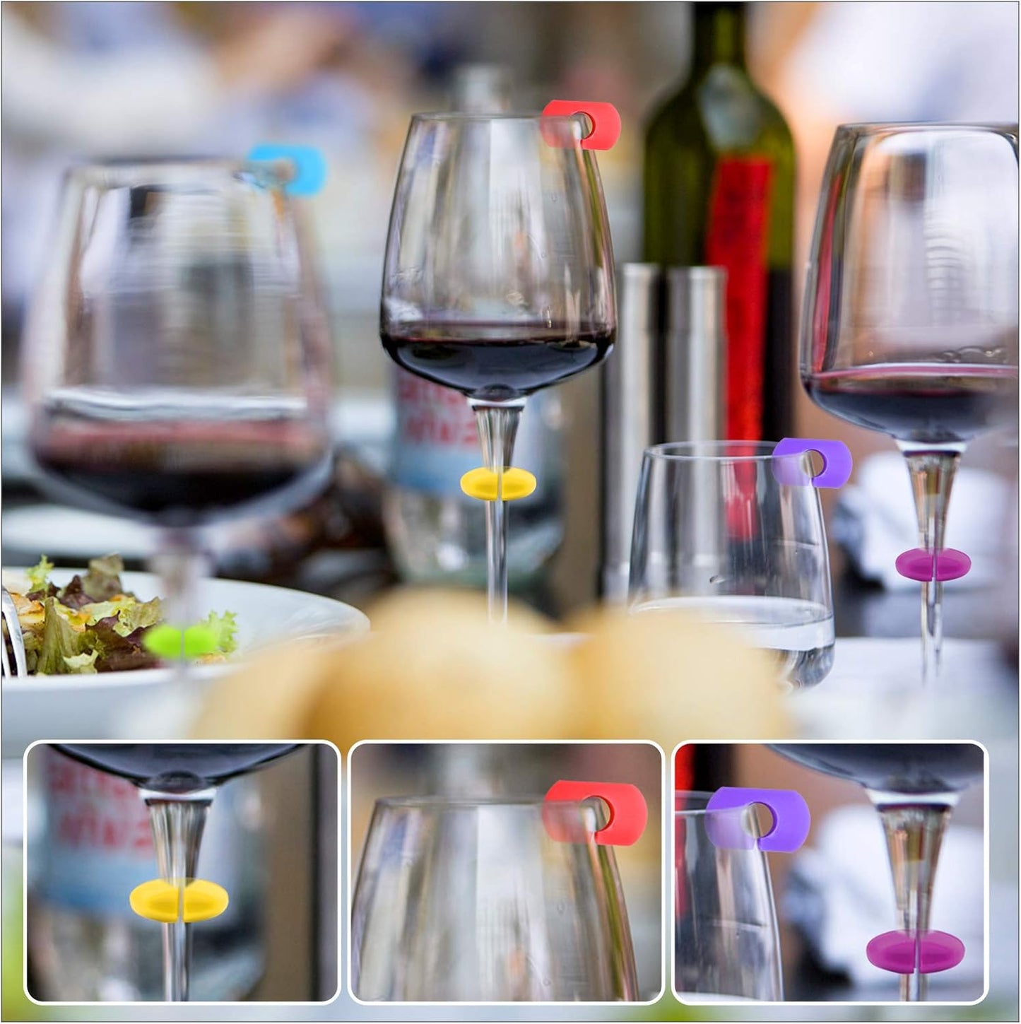 Lasiyanor 48Pcs Wine Glass Markers Charms, Silicone Glass identifiers for Bar Party Martinis Cocktail Champagne Stem Glasses