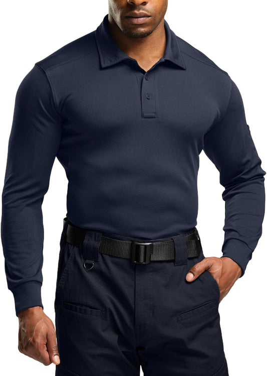 CQR Men's Polo Shirt, Long Sleeve Tactical Shirts, Outdoor UPF 50+ Pique Shirt, Dry Fit Lightweight Golf Shirts