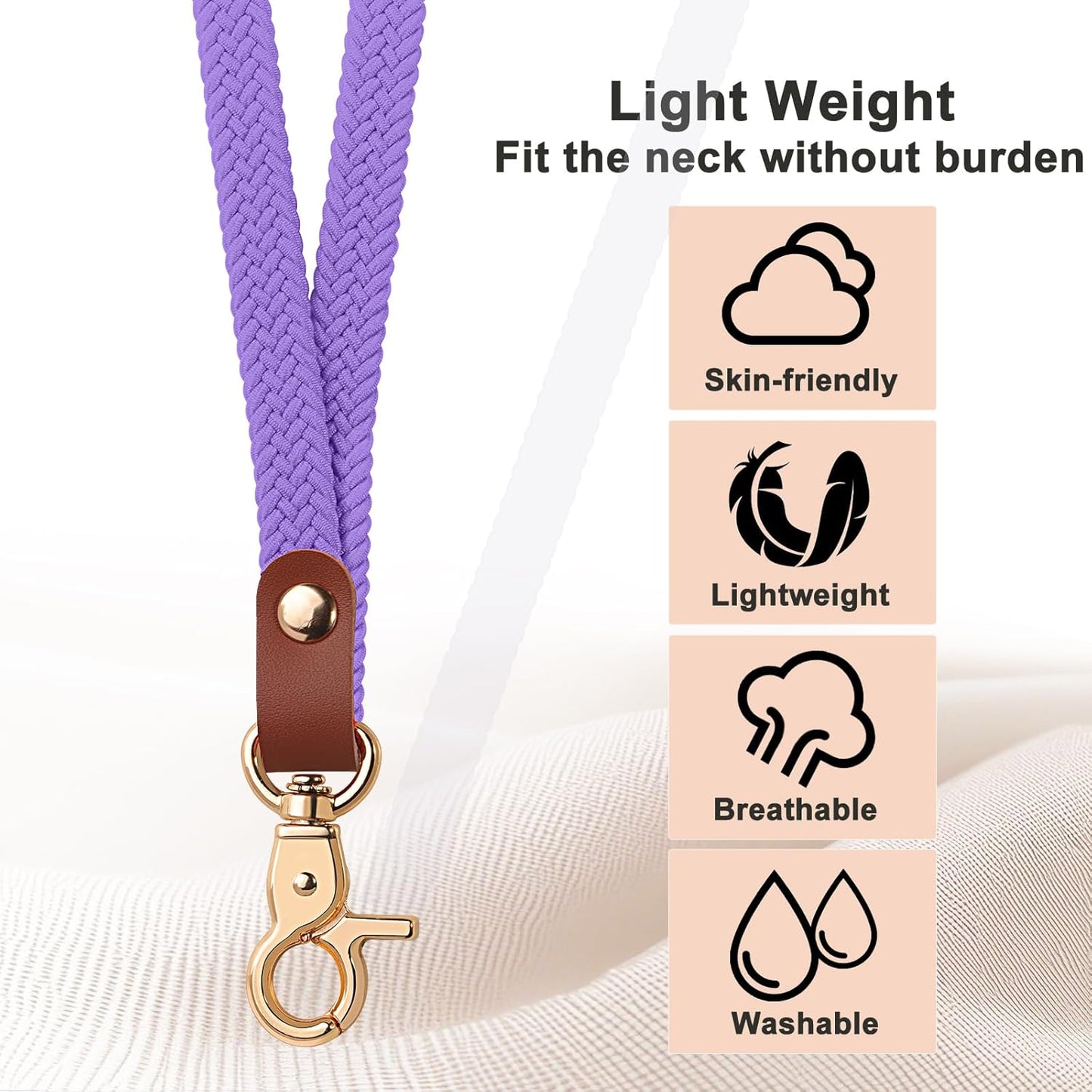 Fishent Stretchy Thin Lanyards for Keys ID Badges, Cute Long Teacher Neck Key Lanyard Keychains for Women Men Wallet Phone(Lavender)