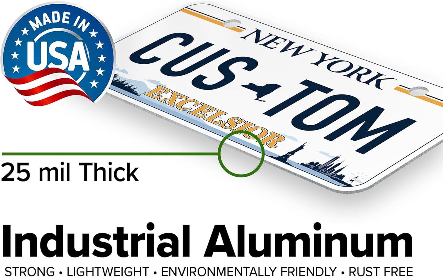 Mini License Plates, Personalized License Plates, Custom for Car, Bikes, ATV, Kids Car, Golf Cart, Jeep, 2x4 Inch, Rust-Free Fade Resistant Aluminum, USA Made by My Sign Center (New York - Excelsior)