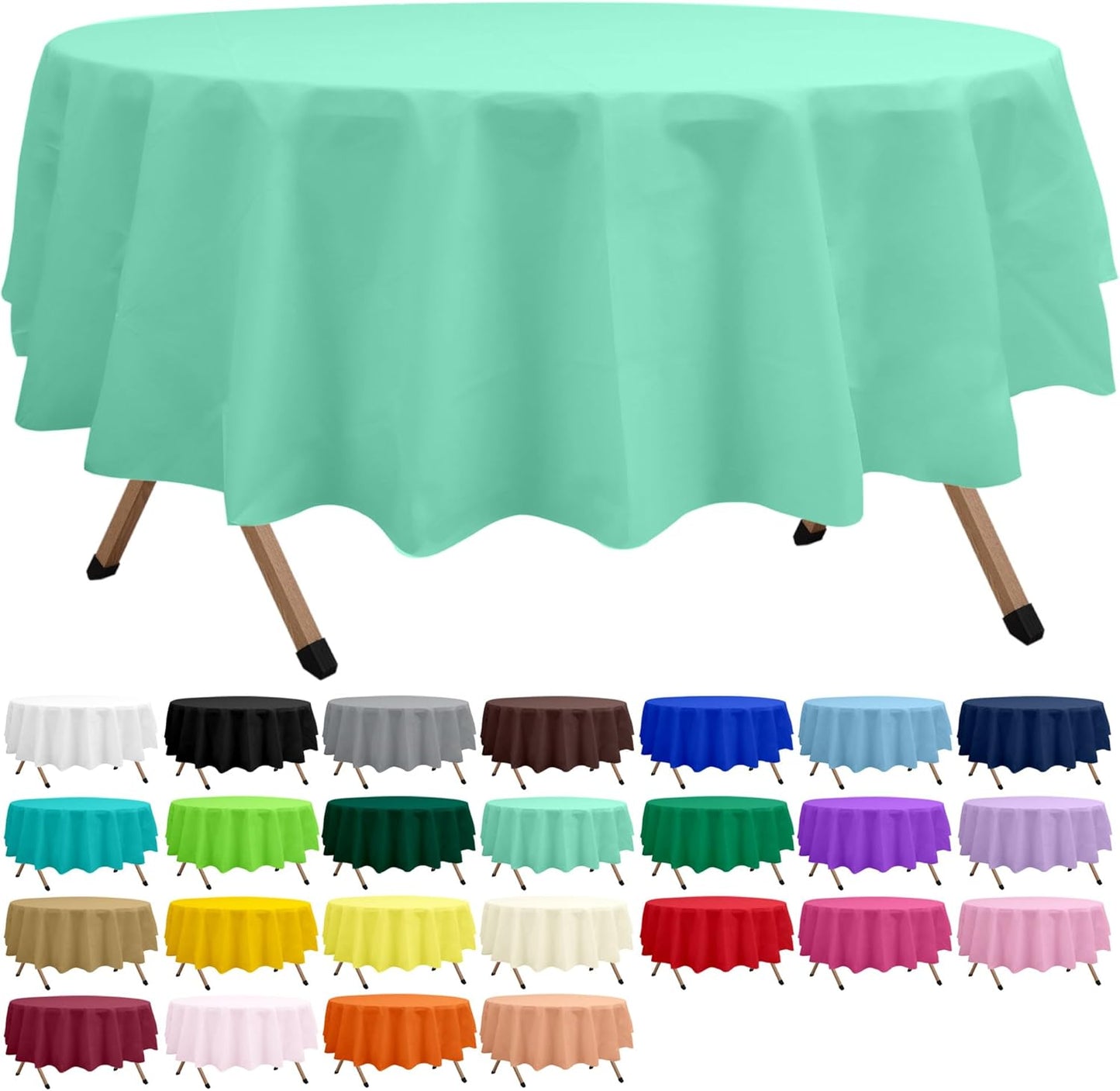 2 Pack Fresh Mint Premium Plastic Tablecloth Round 84 Inches Reusable Mint Green Decorative Table Cover for Dining, Wedding, Party, Indoor and Outdoor use