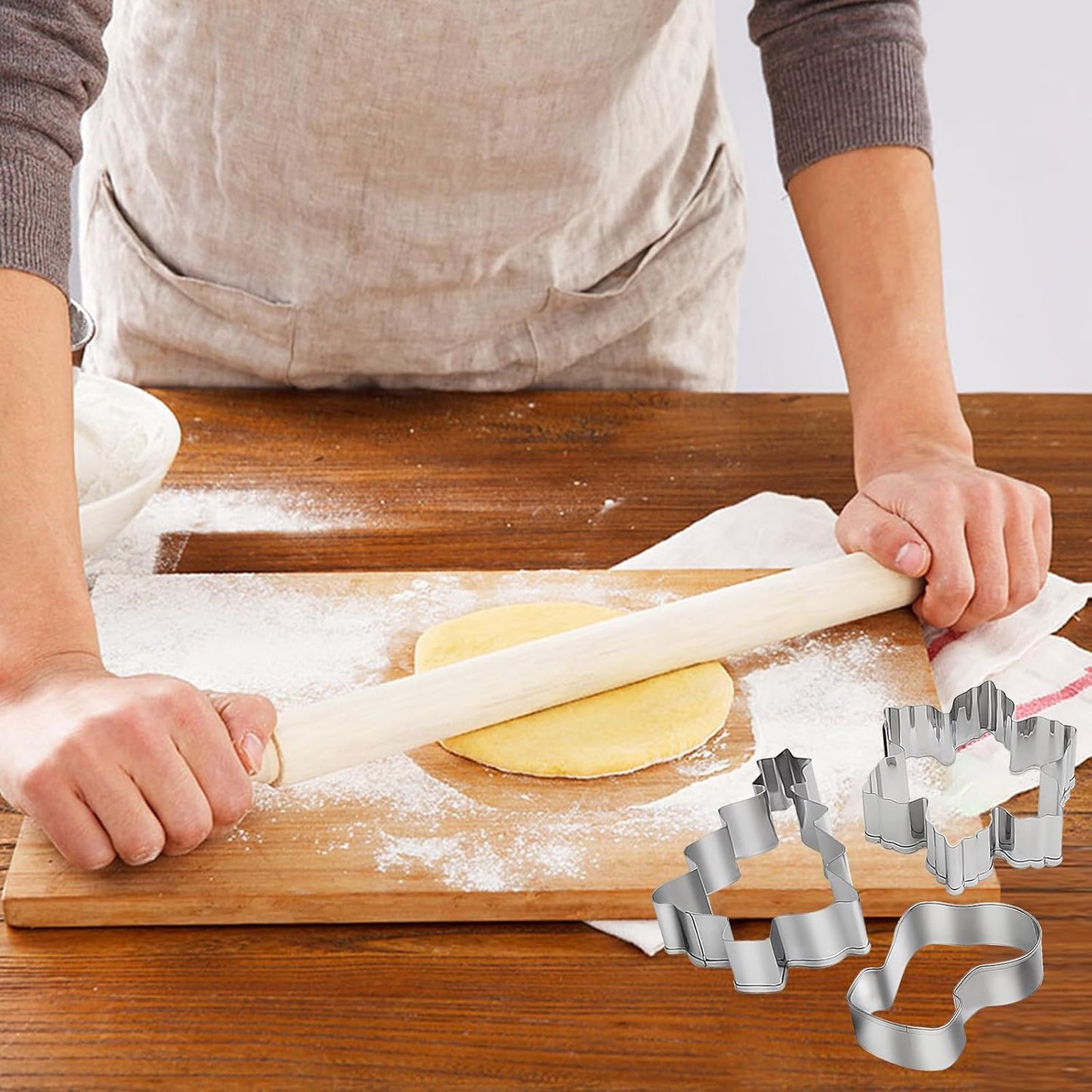 9PCS Cookie Cutters, Stainless Steel Biscuit Cutter, Snowman, Snowflake, Santa Claus,Gingerbread Man, Christmas Tree, Elk, Stockings Cookie Cutters for Biscuit, Fondant (Style 2)