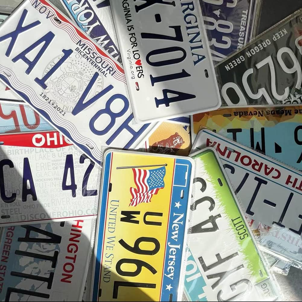 Assorted Replica Metal License Plates, Stamped Car Plates, Man Cave Garage Bar Decor (15 pcs)