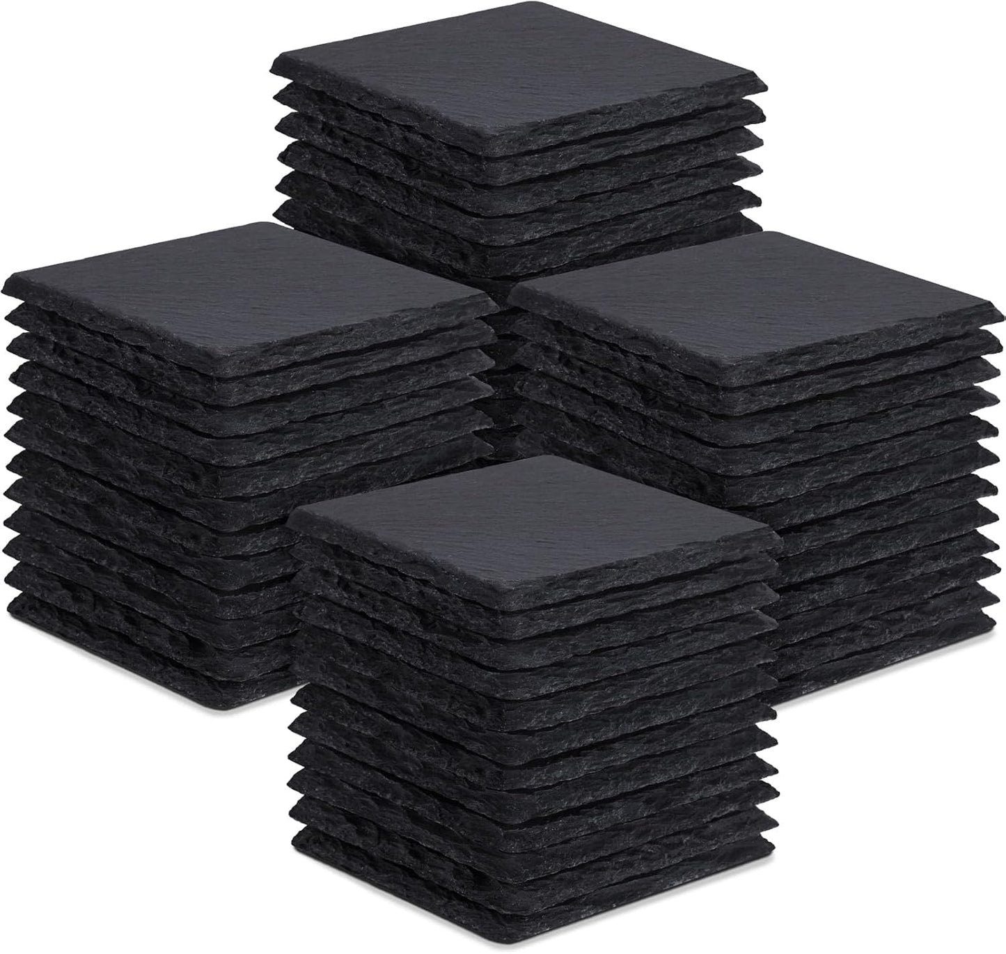 48 Pieces Slate Drink Coasters, GOH DODD 4 Inch Black Coasters Stone Coaster Set, Laser Engraving Blanks with Anti-Scratch Bottom for Home Office Bar Outdoor Housewarming Gifts Wedding Party, Square