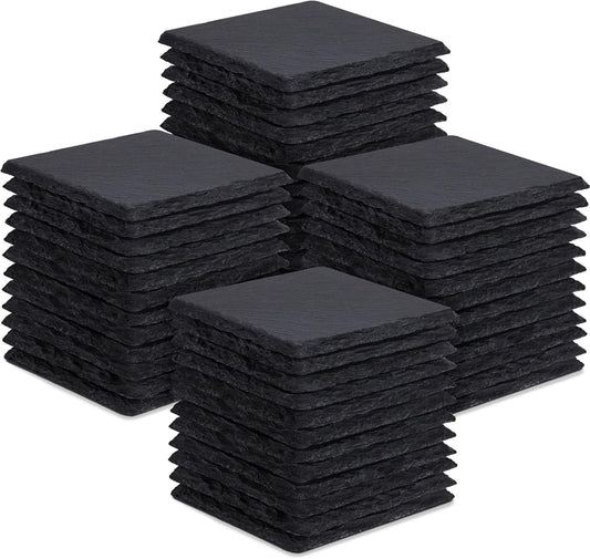 48 Pieces Slate Drink Coasters, GOH DODD 4 Inch Black Coasters Stone Coaster Set, Laser Engraving Blanks with Anti-Scratch Bottom for Home Office Bar Outdoor Housewarming Gifts Wedding Party, Square