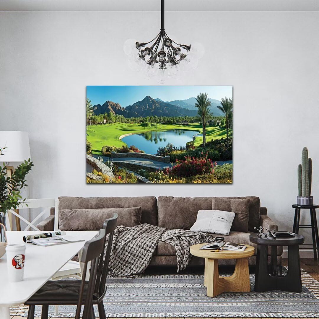 HJY Art USA California Golf Course Wall Art Pictures for Gym Golf Course Wall Decor Blue Green Abstract Painting Poster for Home Decor Living Room Bedroom Bathroom Office Artwork (18 x 24 inch)